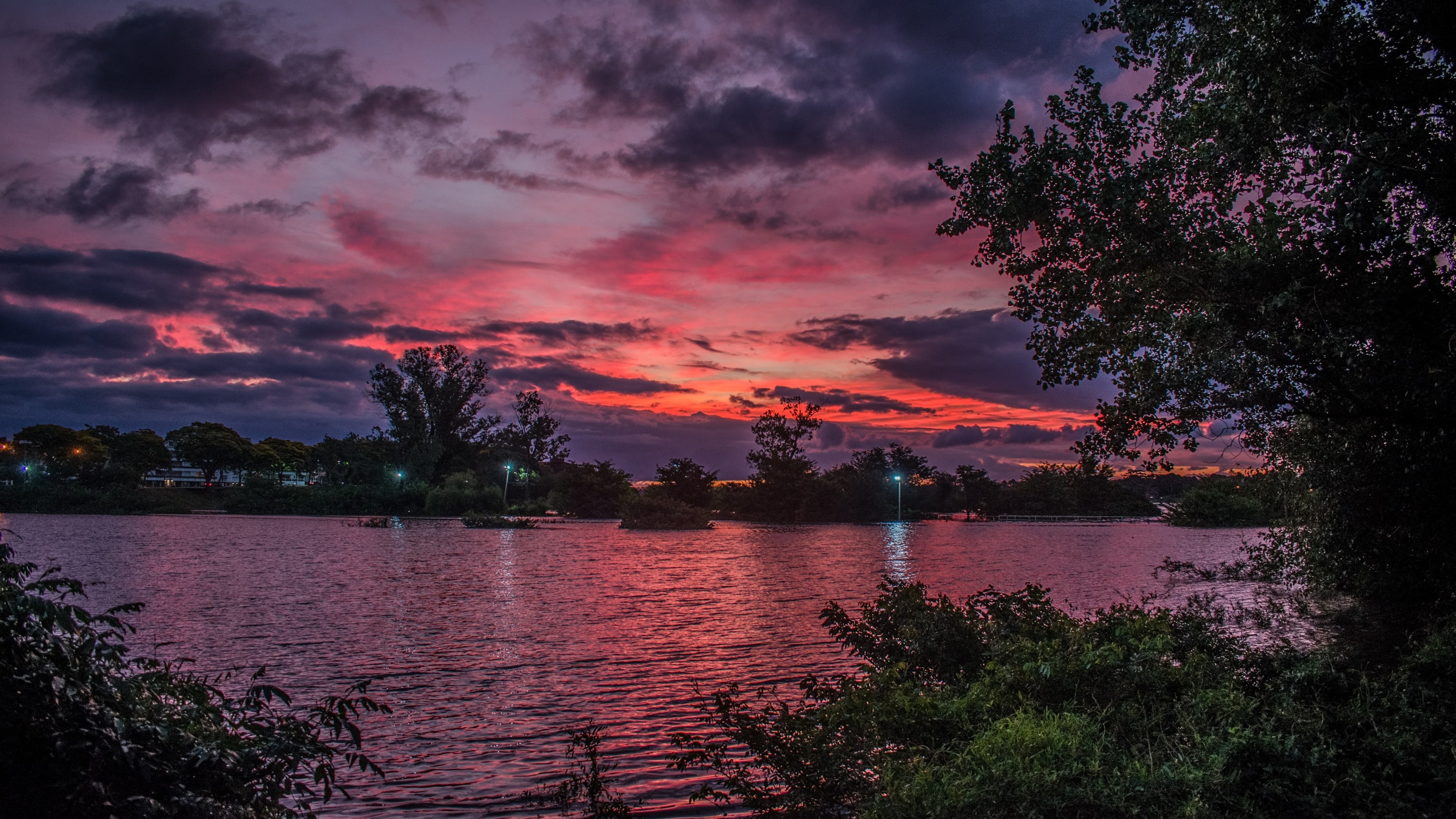 4K Sunset Over Water with Trees HD Wallpaper