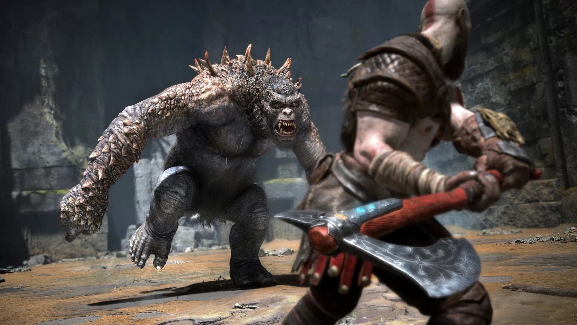 Kratos from God of War fighting a monster HD Wallpaper