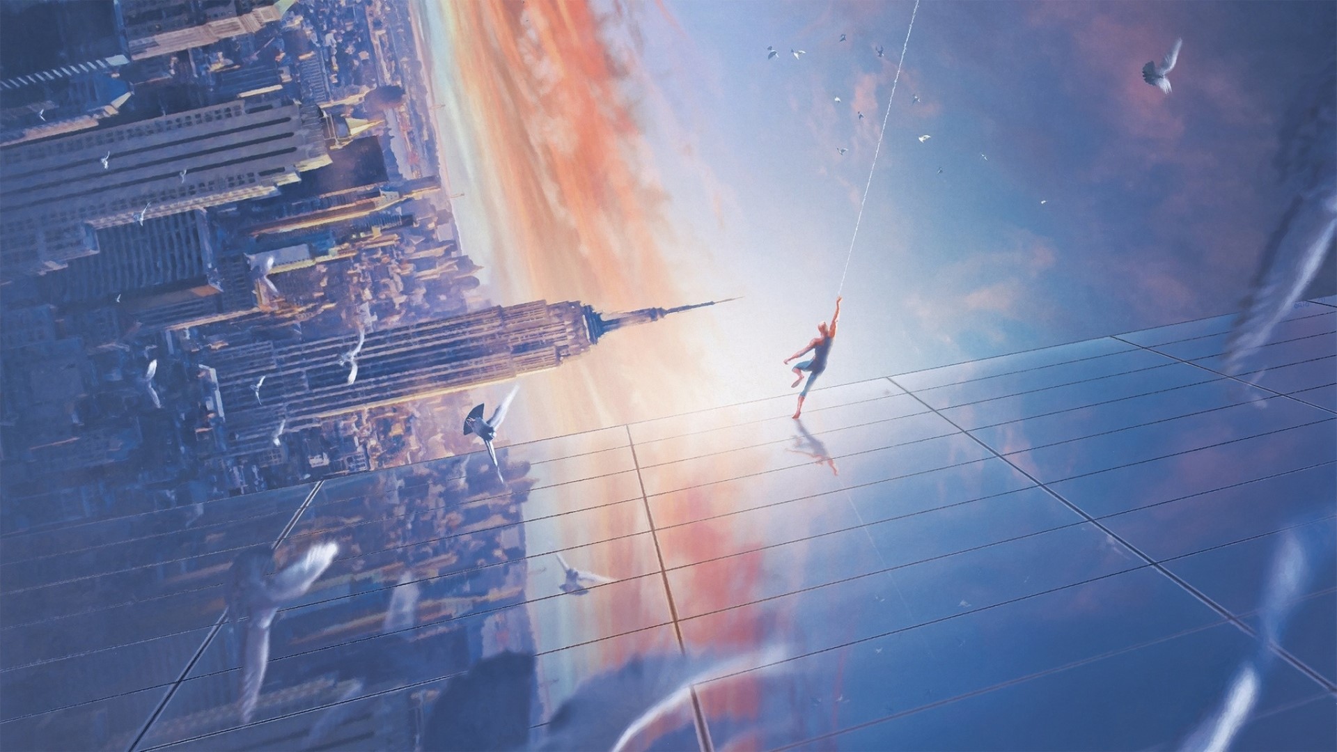 Spider-Man swinging through New York City HD Wallpaper