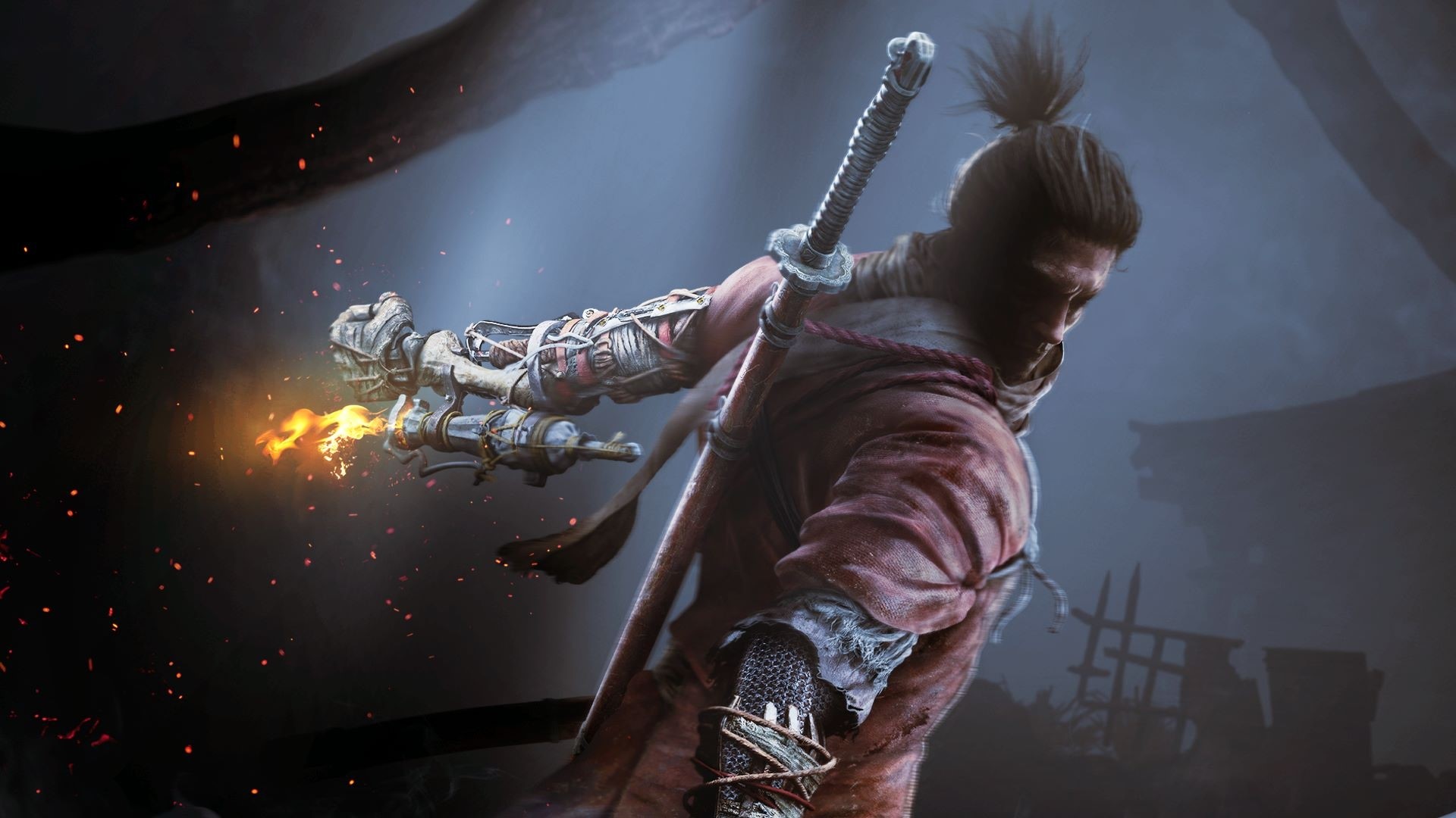 Sekiro: Shadows Die Twice character with prosthetic arm HD Wallpaper