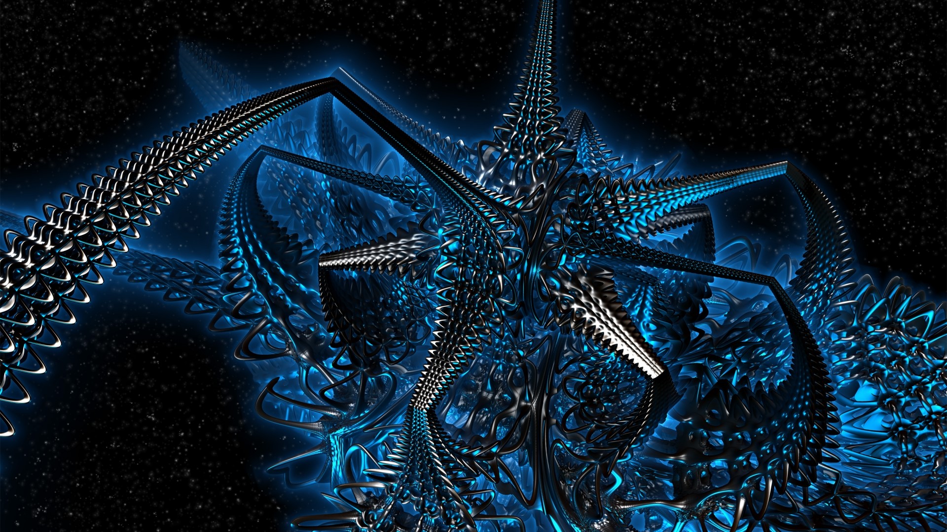 Abstract blue and black metallic fractal structure HD Wallpaper