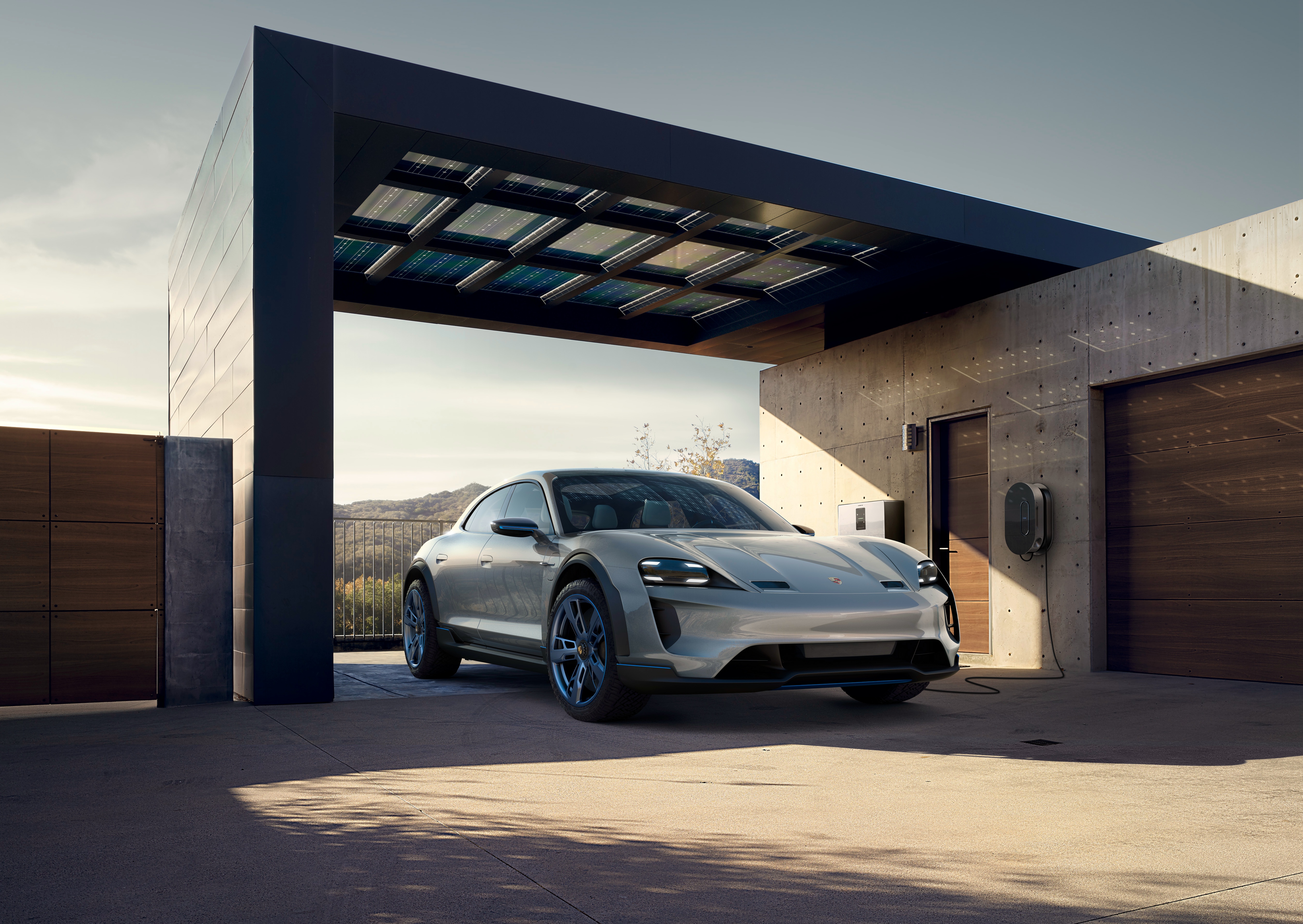 Porsche Mission E Cross Turismo at charging station HD Wallpaper