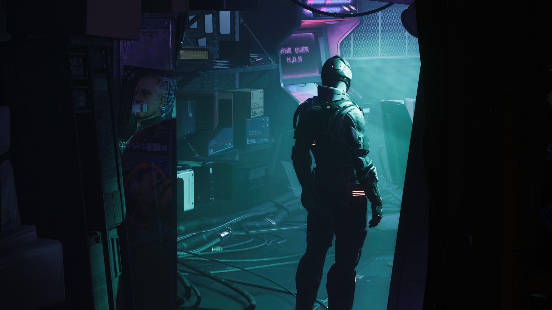 Man in armor near arcade machine HD Wallpaper