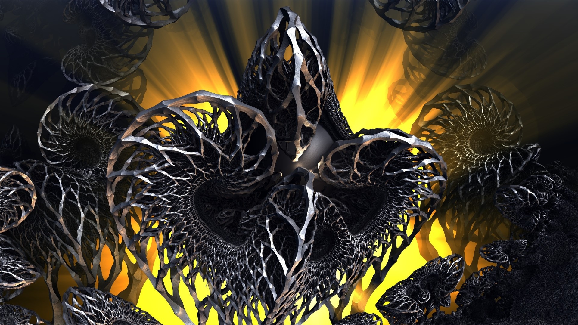 Abstract fractal art with yellow light HD Wallpaper