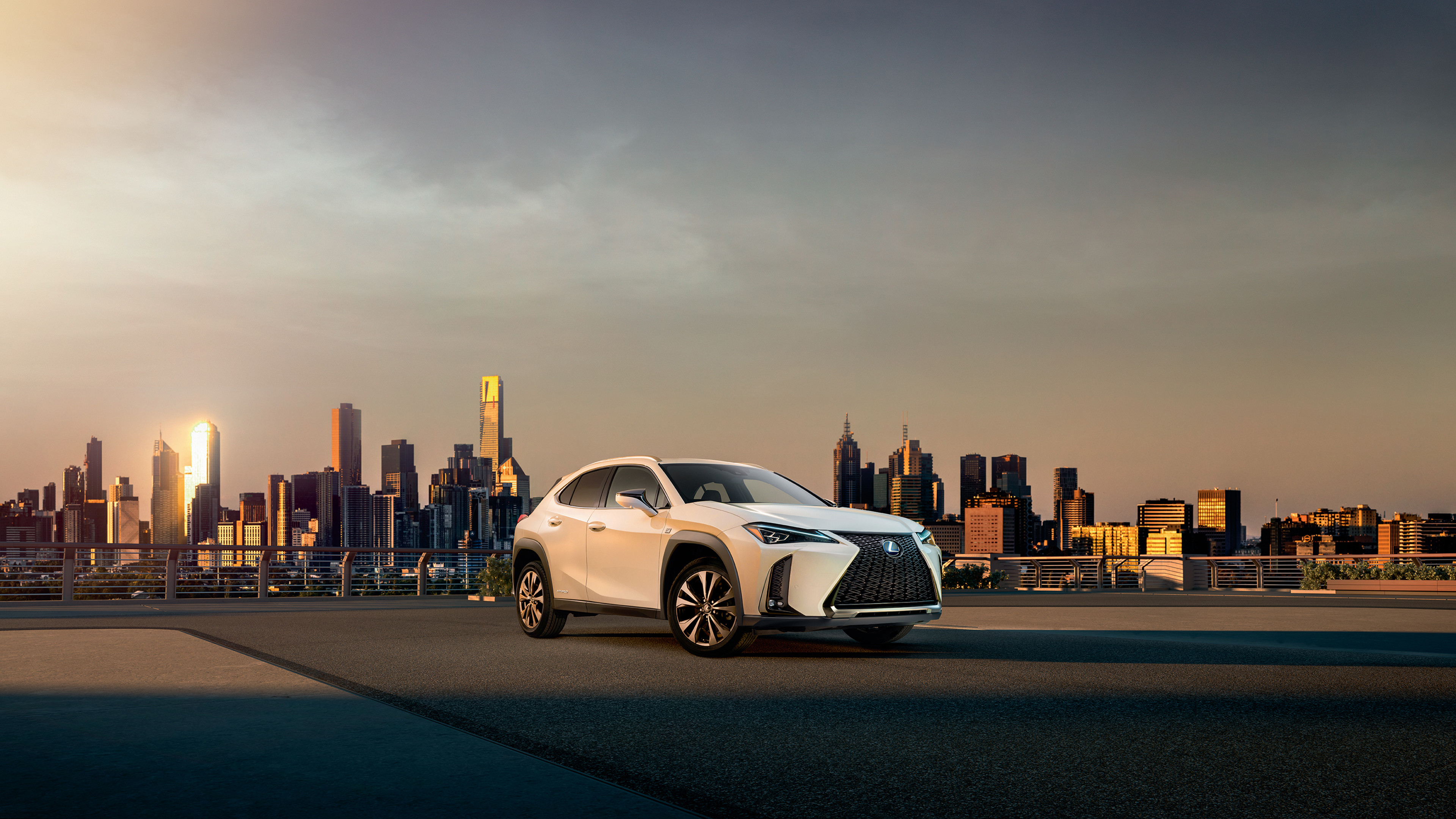 Lexus UX 250h F Sport in city at sunset 4K HD Wallpaper