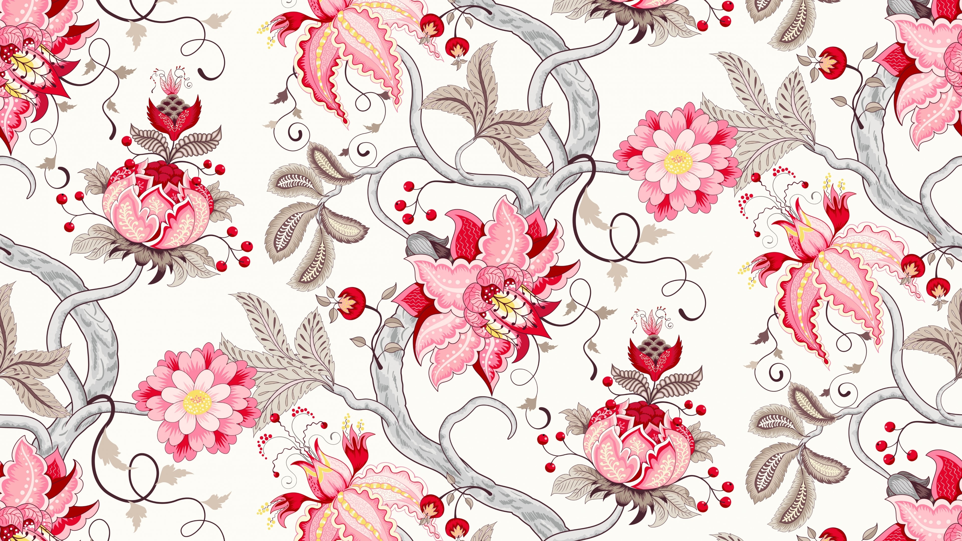 4K Floral Pattern with Pink and Red Flowers HD Wallpaper