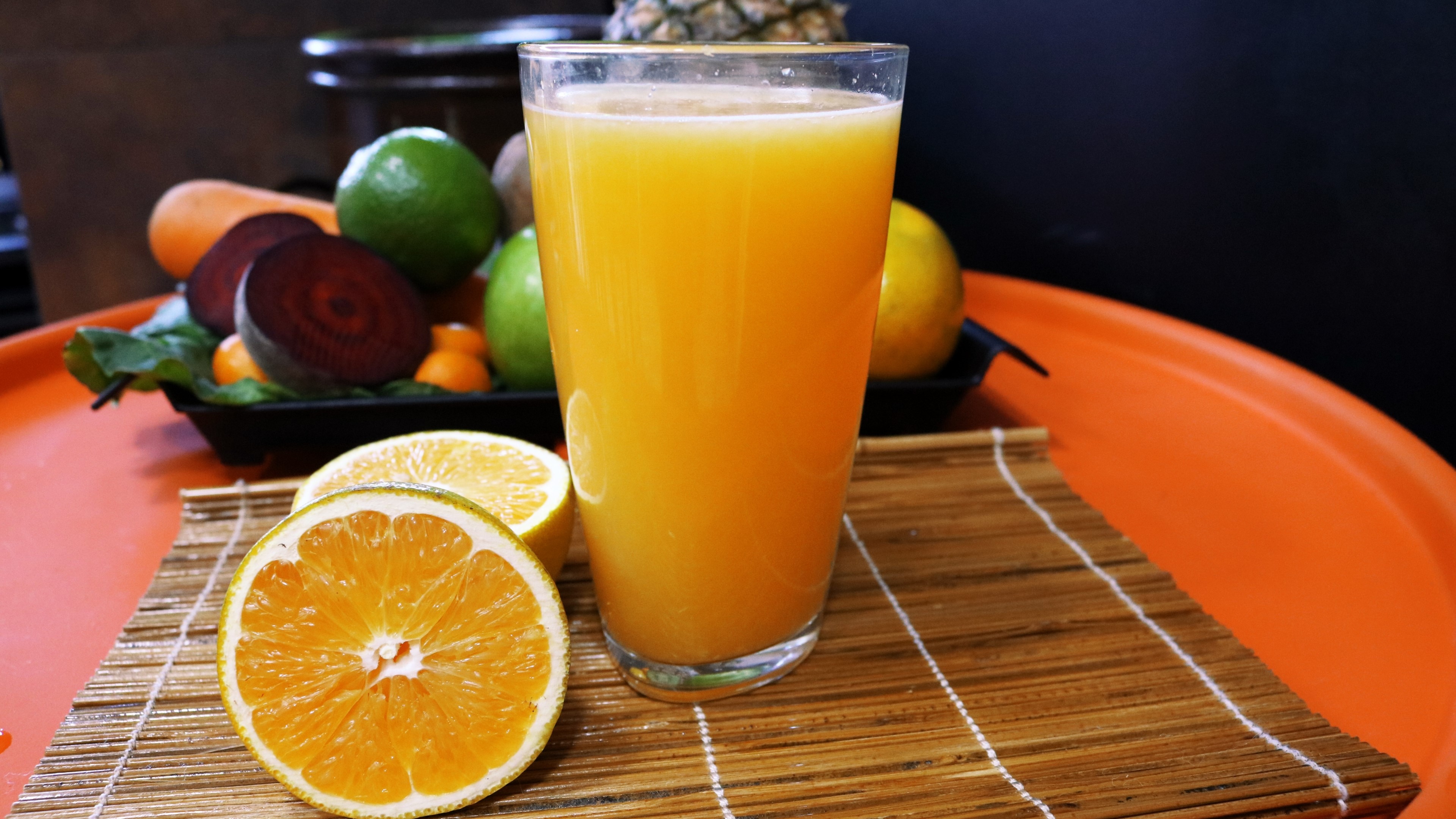 4K Orange Juice with Fruits HD Wallpaper
