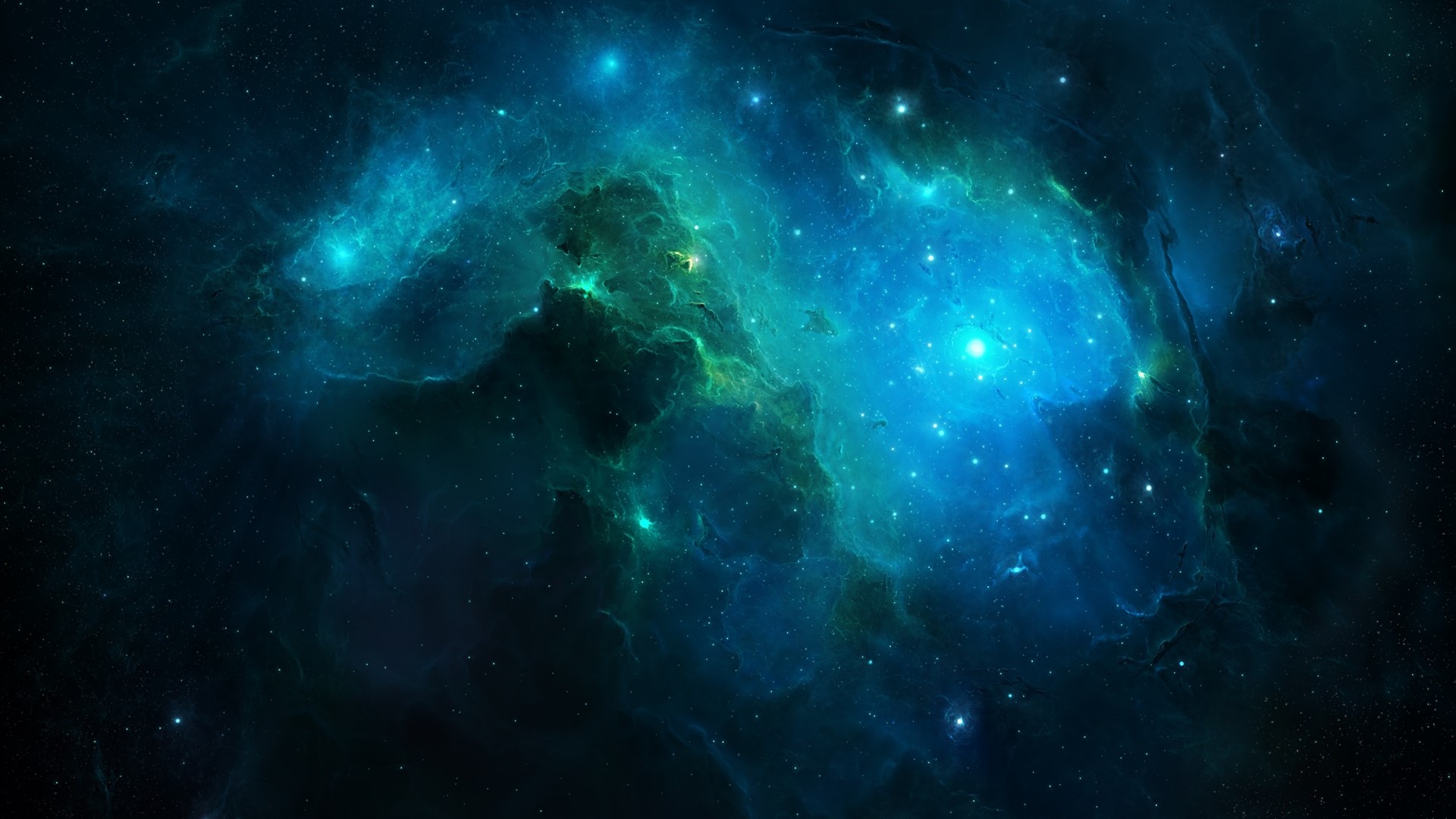 Cosmic universe with blue and green nebulae HD Wallpaper