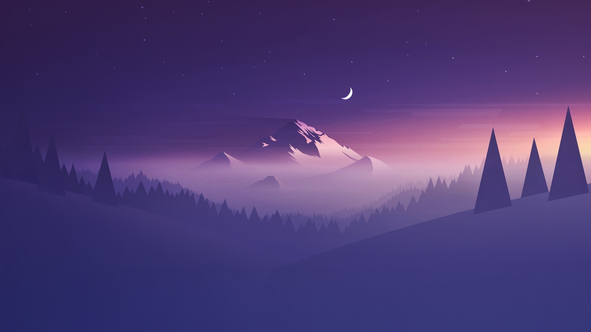 Minimalist mountain landscape at night HD Wallpaper
