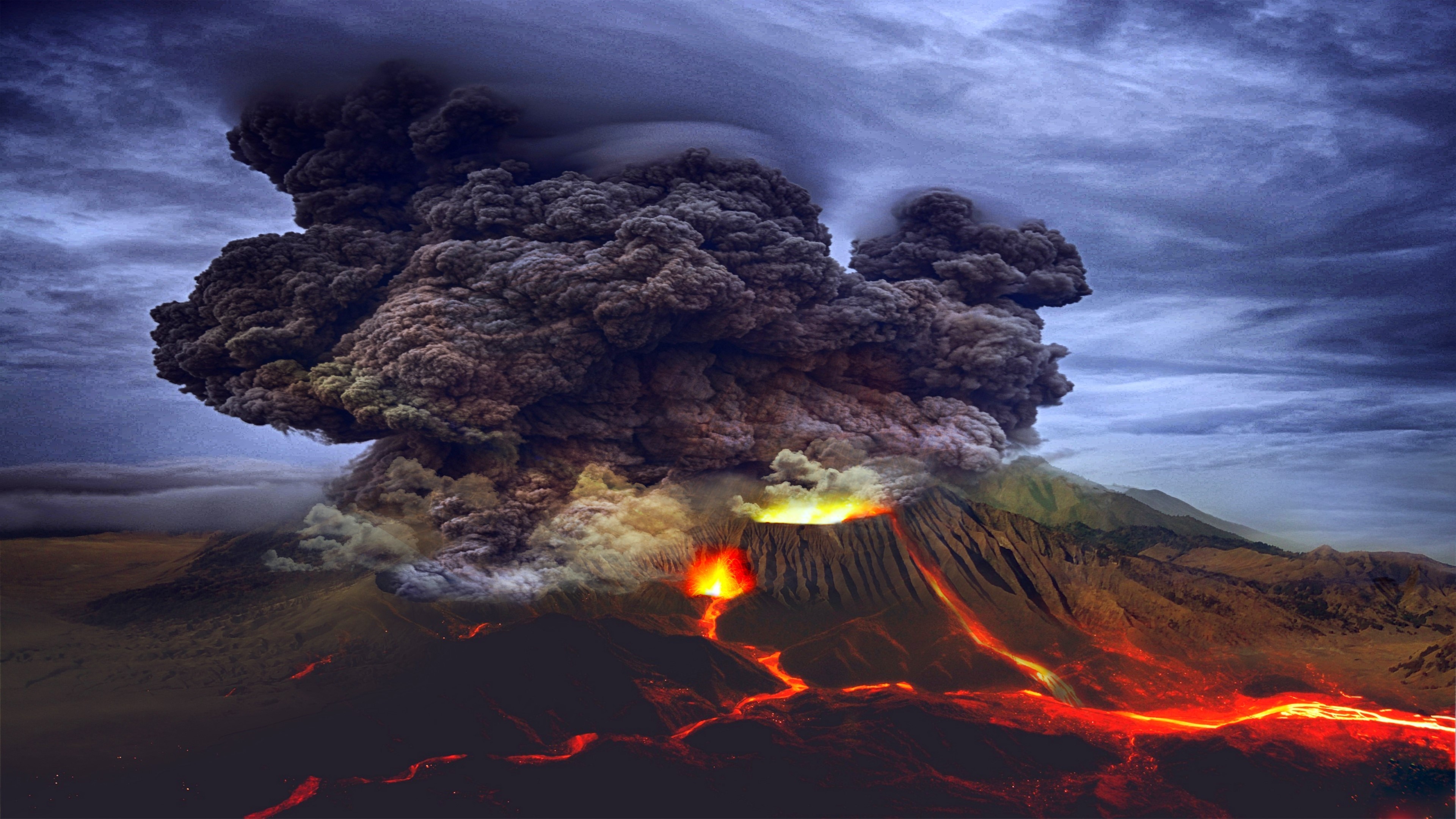 4K Volcano Eruption with Lava Flow HD Wallpaper
