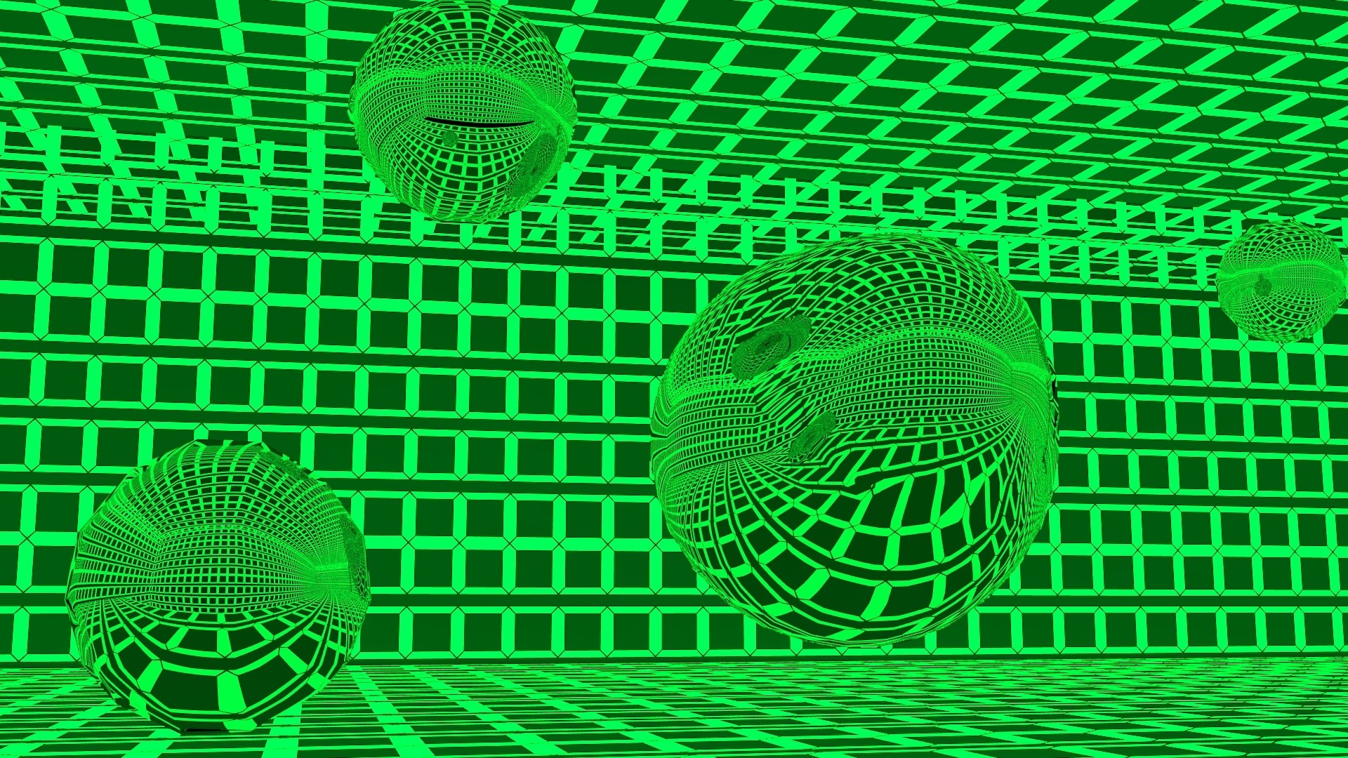 3D abstract green grid with spheres HD Wallpaper