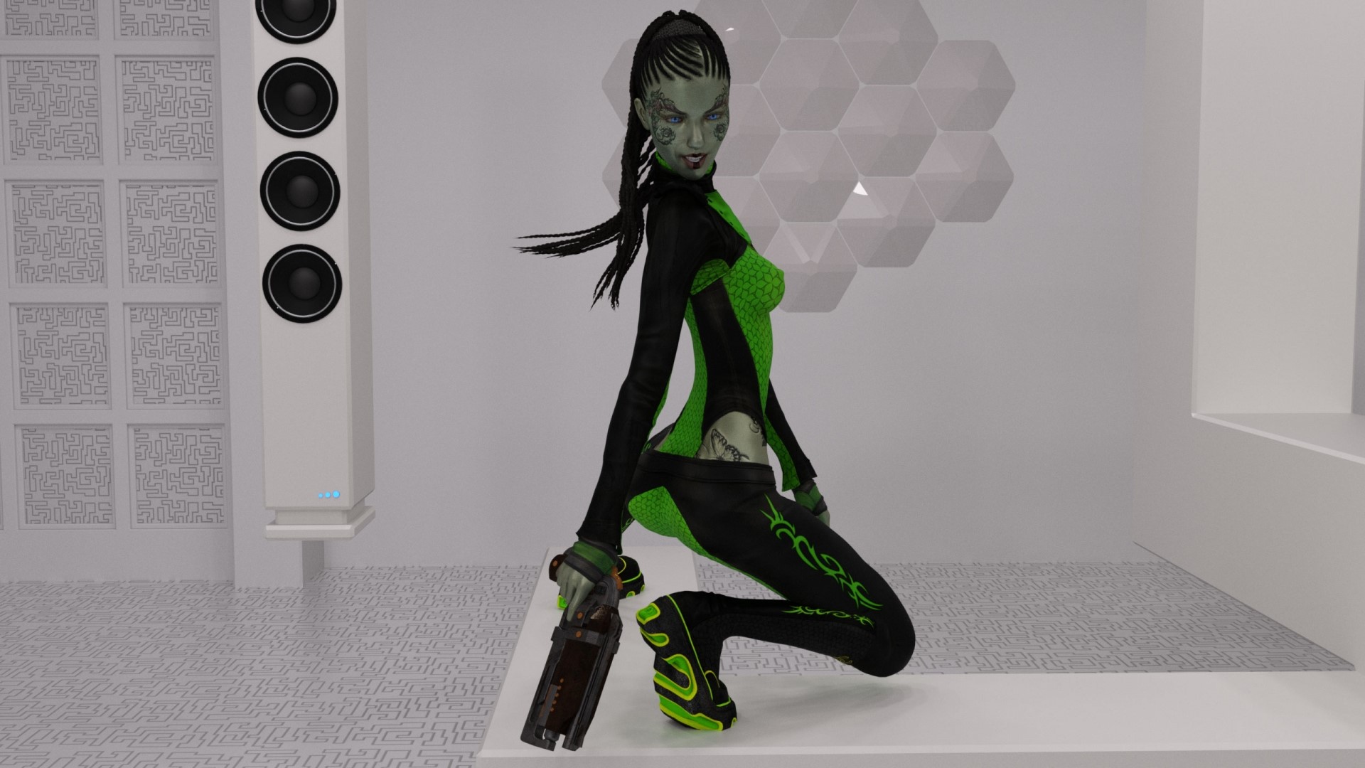 3D fantasy girl with gun HD Wallpaper