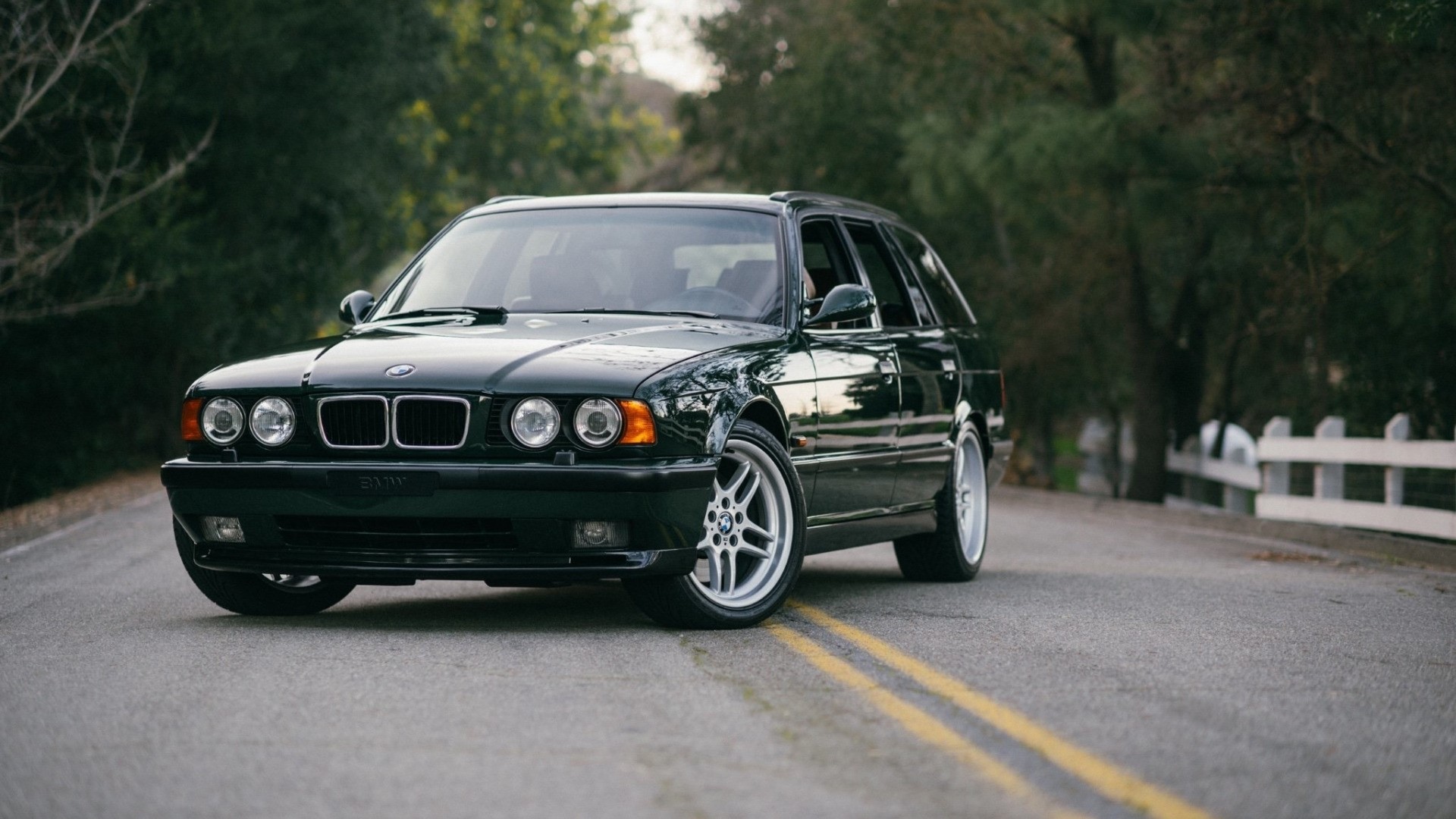 Dark Green BMW E34 Wagon on a Road HD Wallpaper