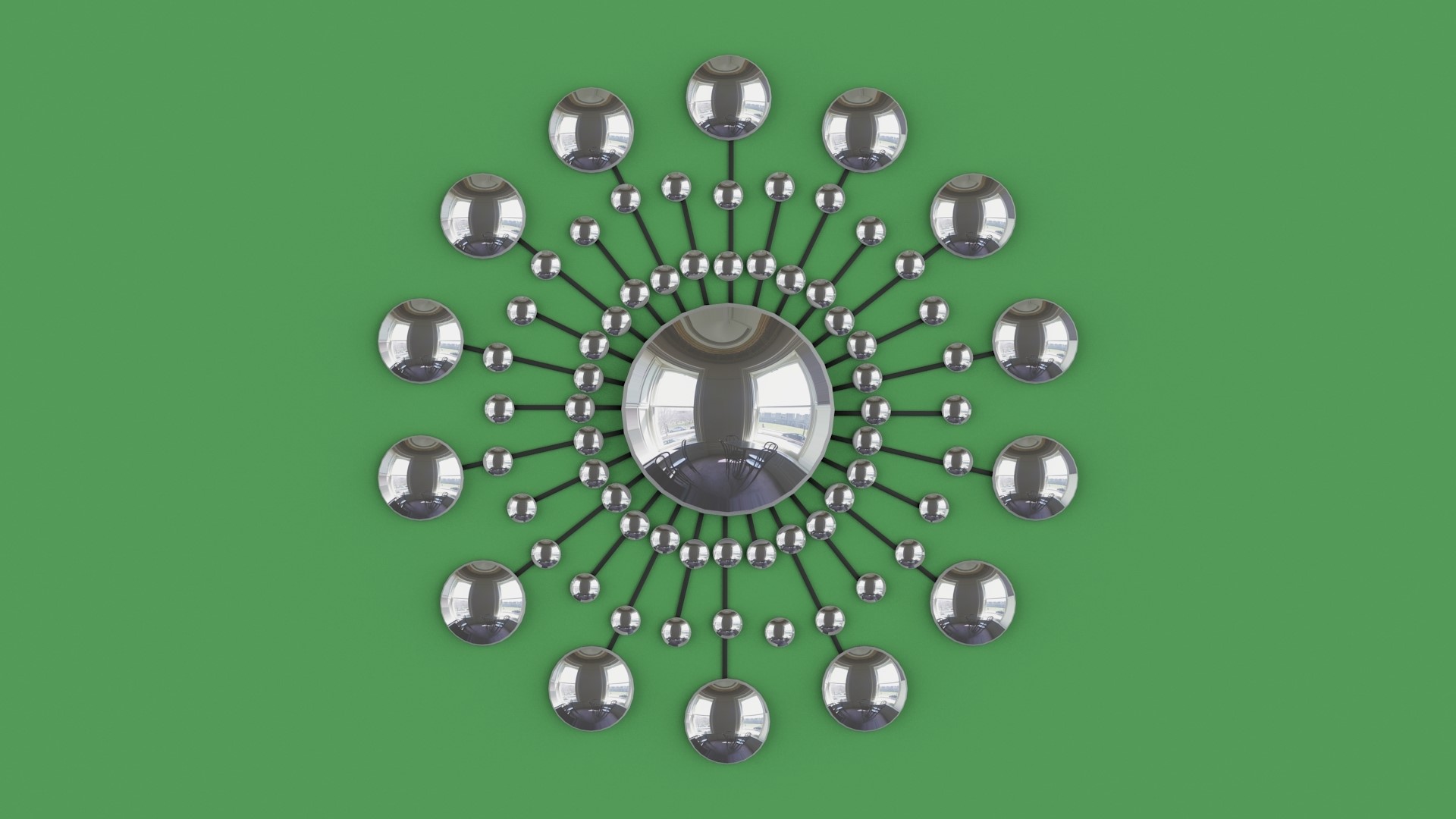 Abstract metallic spheres on green background HD Wallpaper