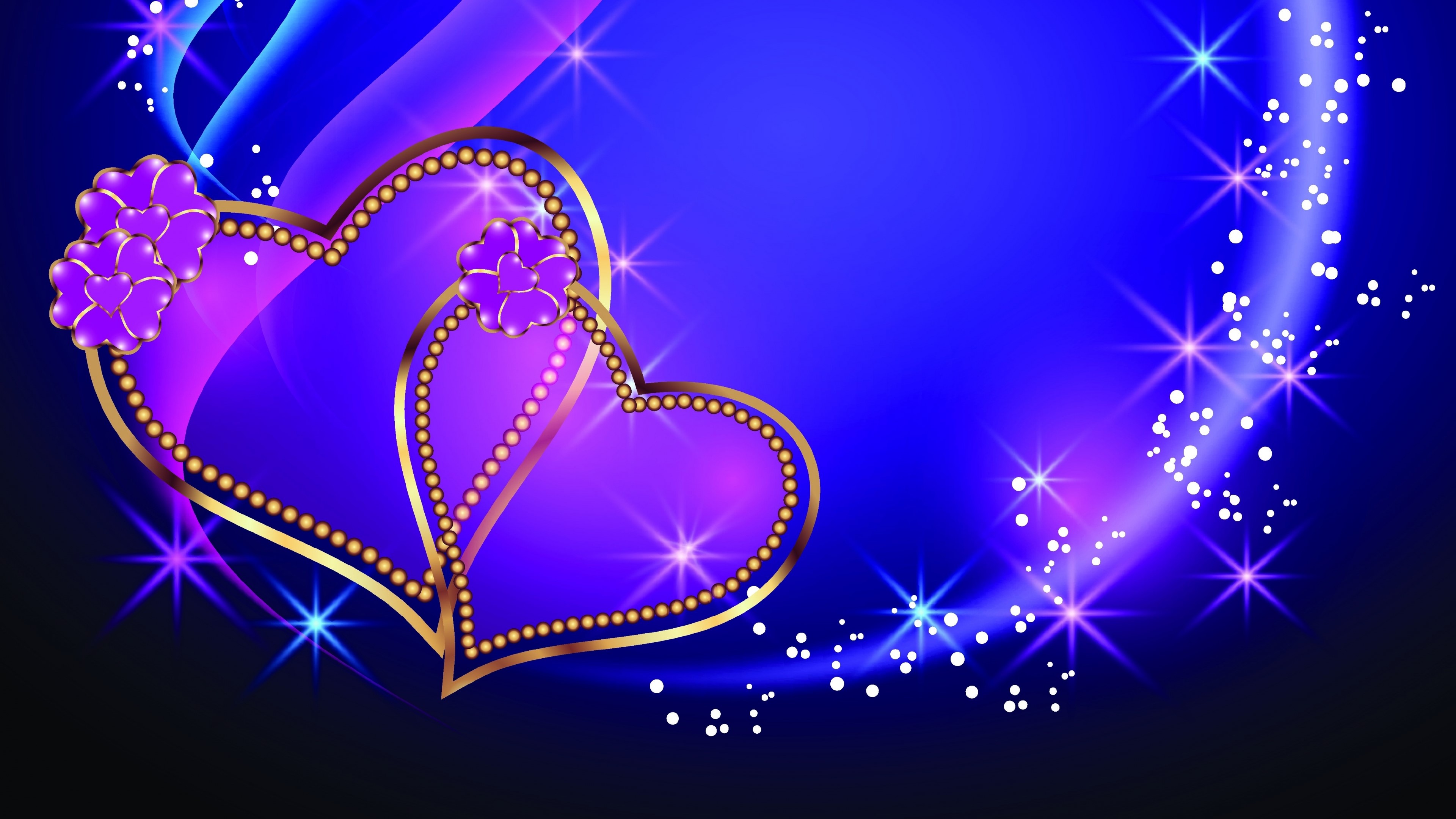 4K Hearts with Flowers and Stars HD Wallpaper
