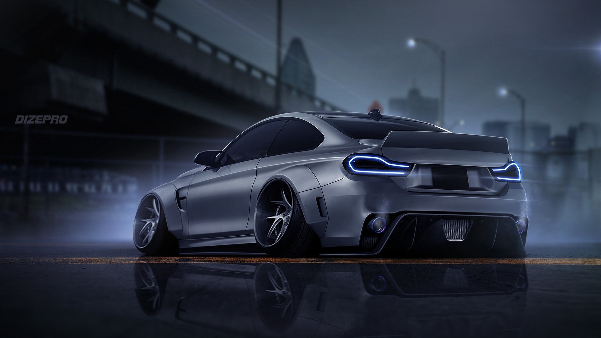 Modified BMW M4 Coupe on wet road HD Wallpaper