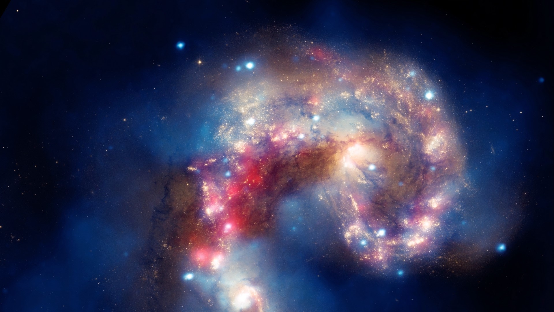 Interacting Galaxies in Deep Space HD Wallpaper