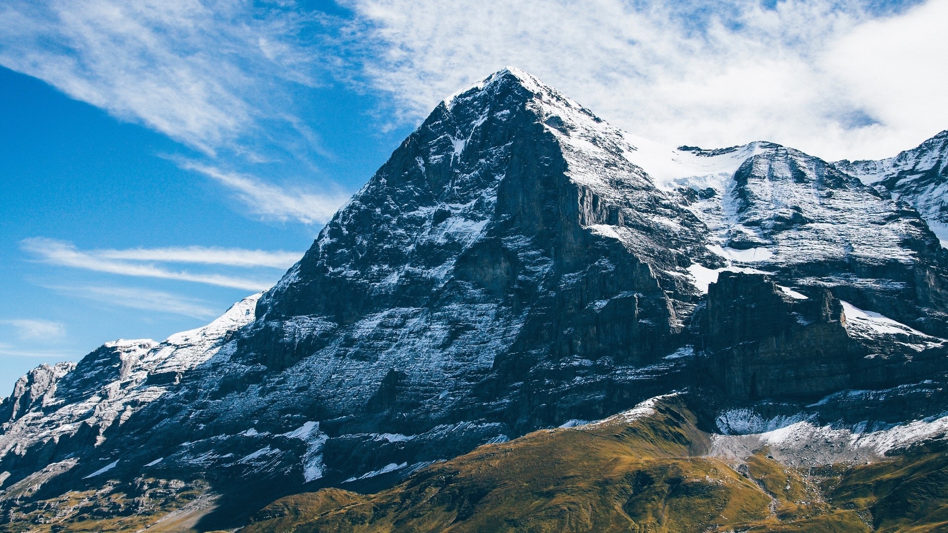 Grindelwald Mountain Peak with Snow and Clouds HD Wallpaper
