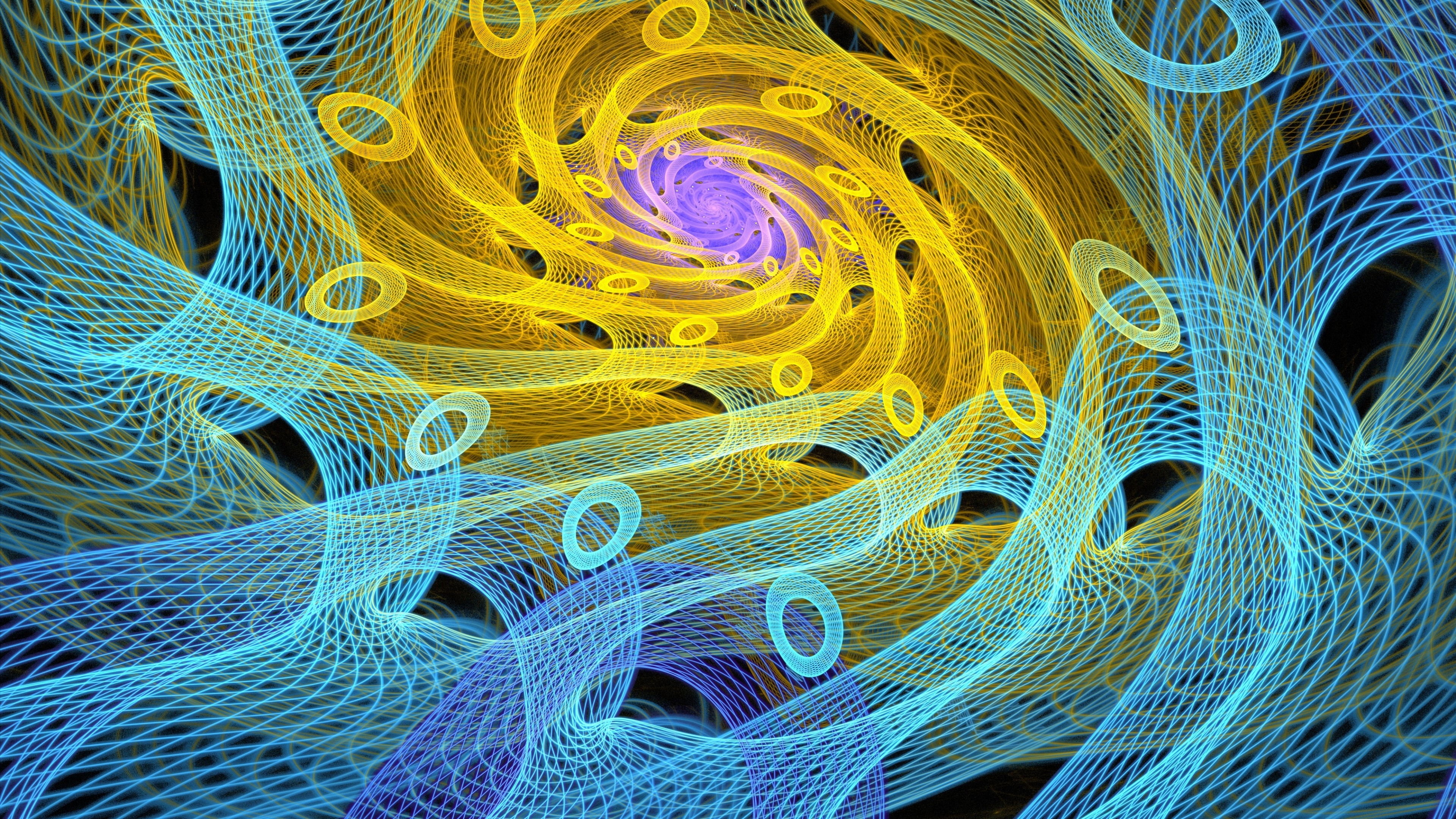 Abstract fractal spiral with blue and yellow lines HD Wallpaper