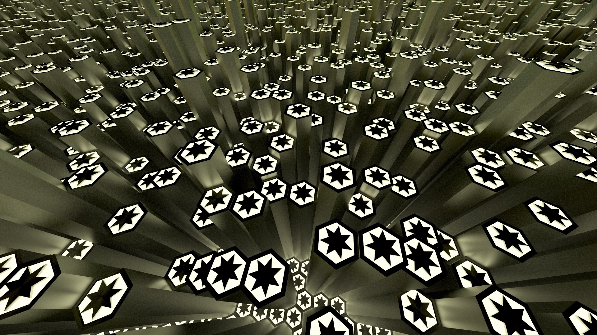 3D abstract hexagonal pillars with star patterns HD Wallpaper