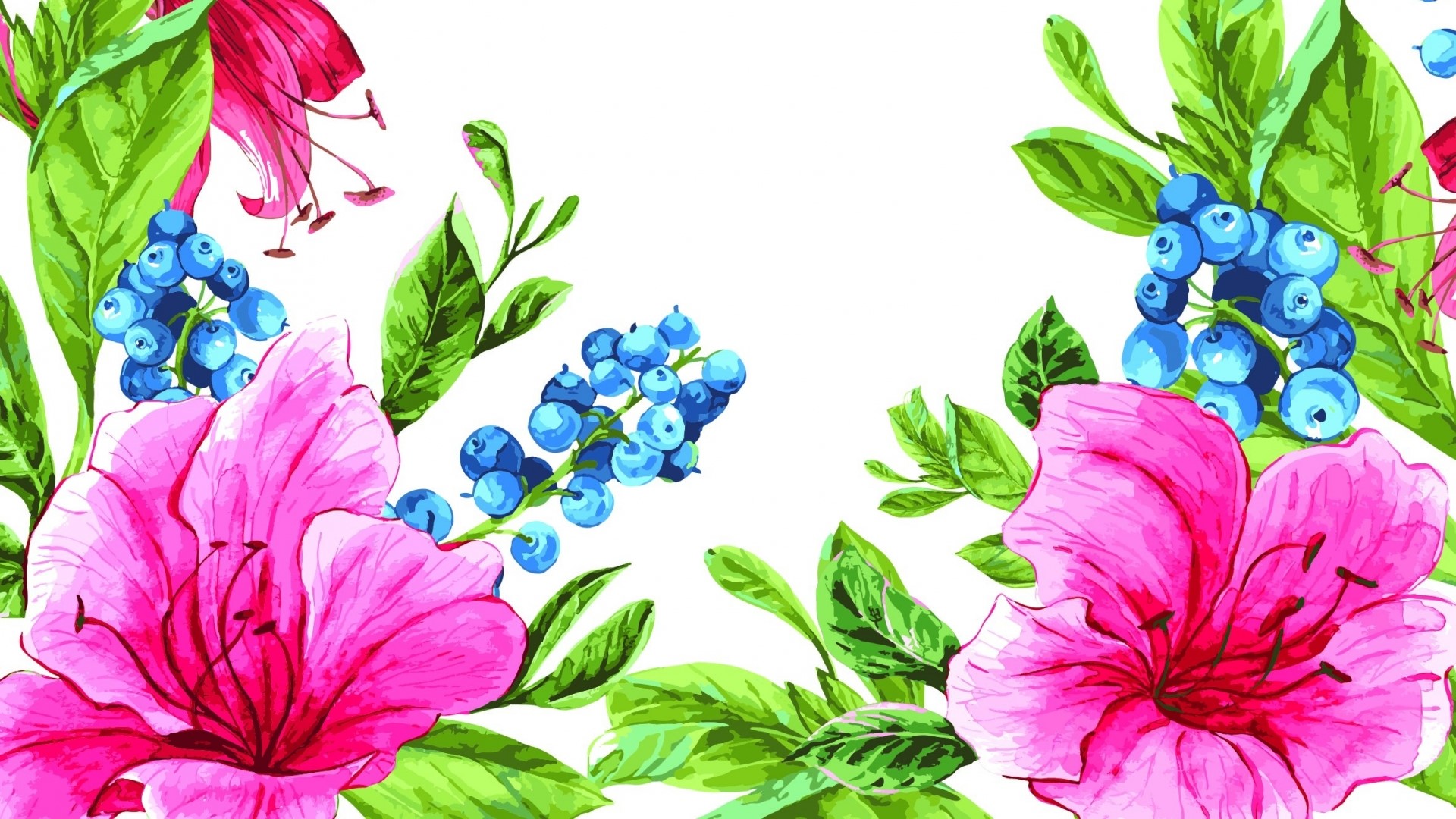 Watercolor flowers and berries illustration HD Wallpaper