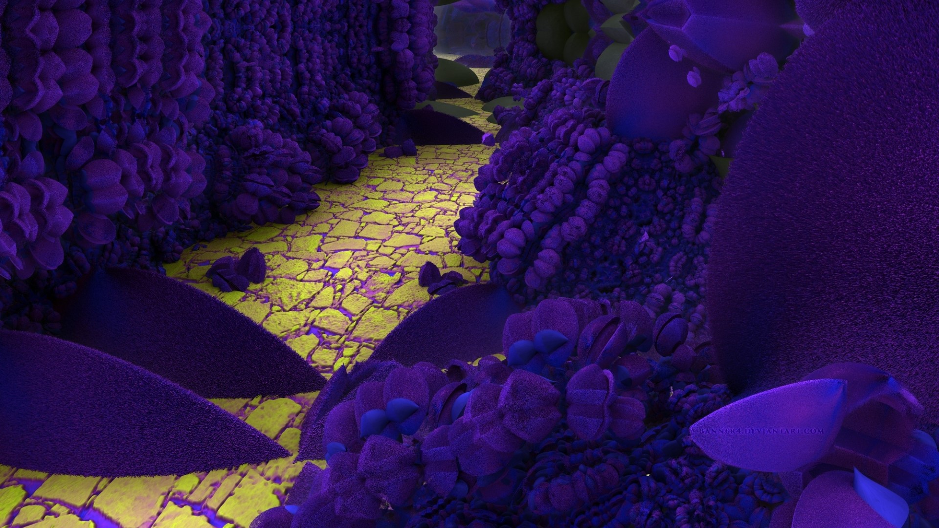Abstract purple and yellow fractal landscape HD Wallpaper