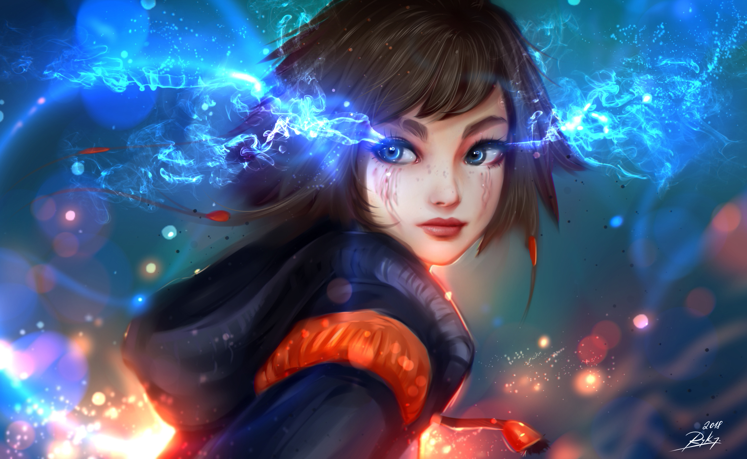Fantasy girl with blue energy HD Wallpaper