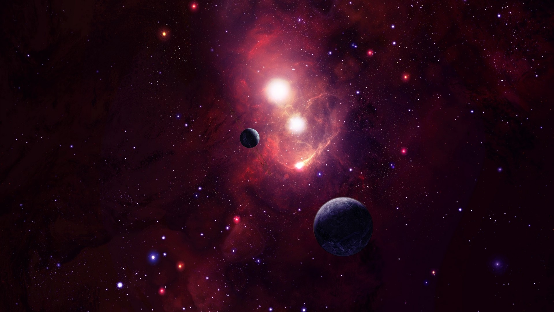 Cosmic Nebula with Planets and Stars HD Wallpaper