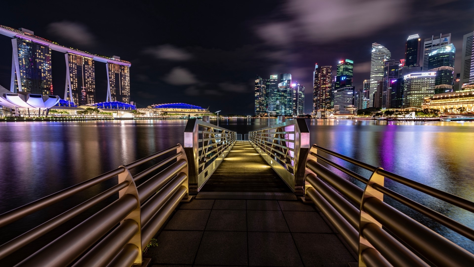Singapore skyline at night with Marina Bay Sands HD Wallpaper