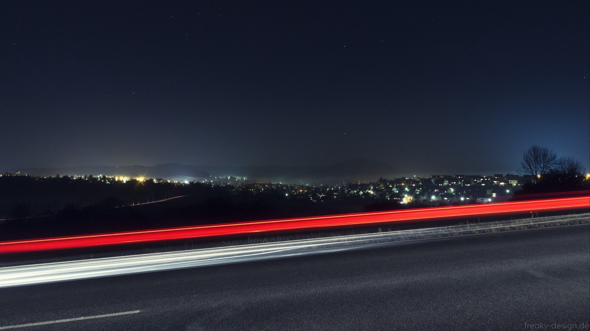 Night city with light trails HD Wallpaper