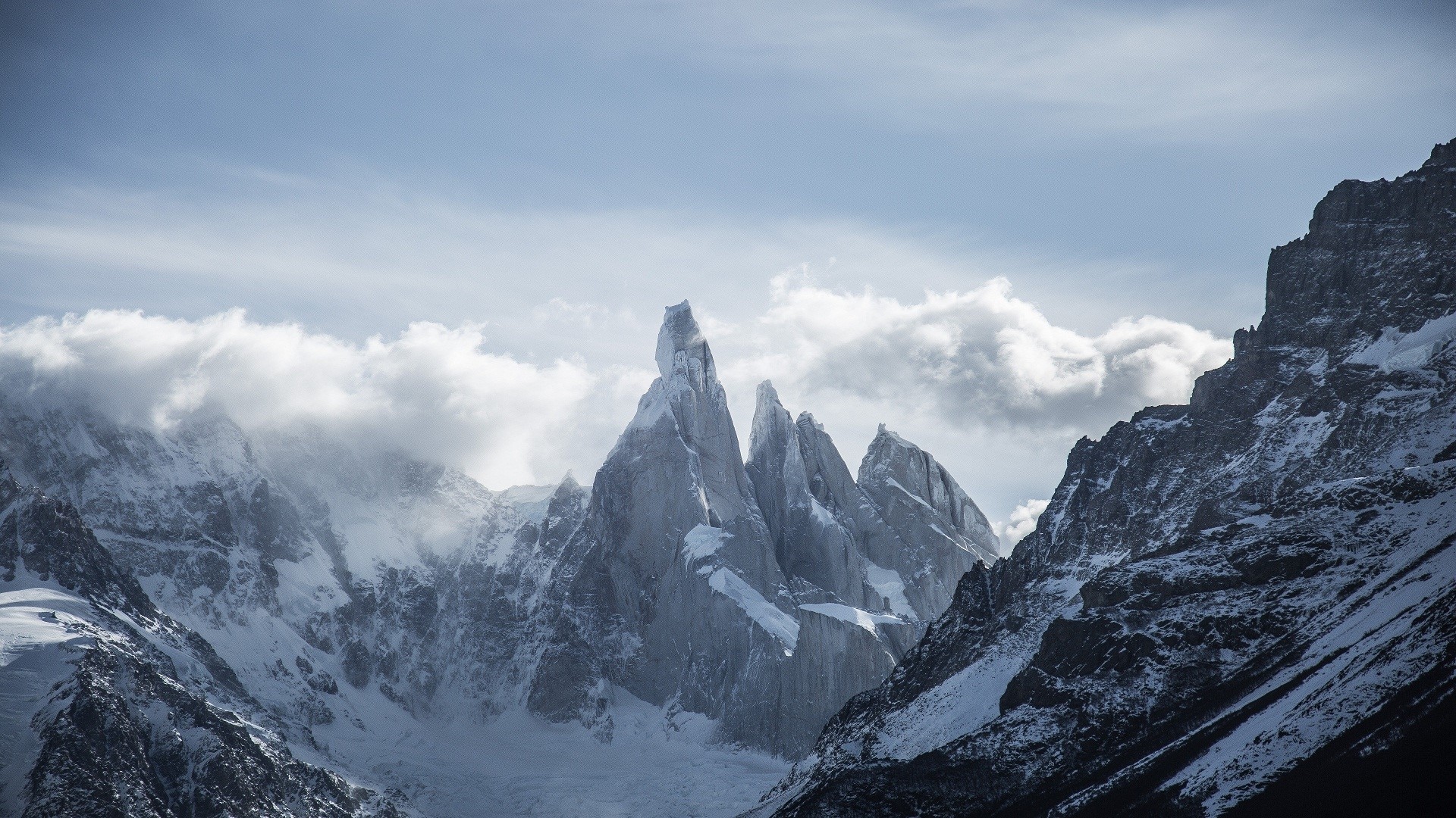 Snowy Mountains with Clouds HD Wallpaper