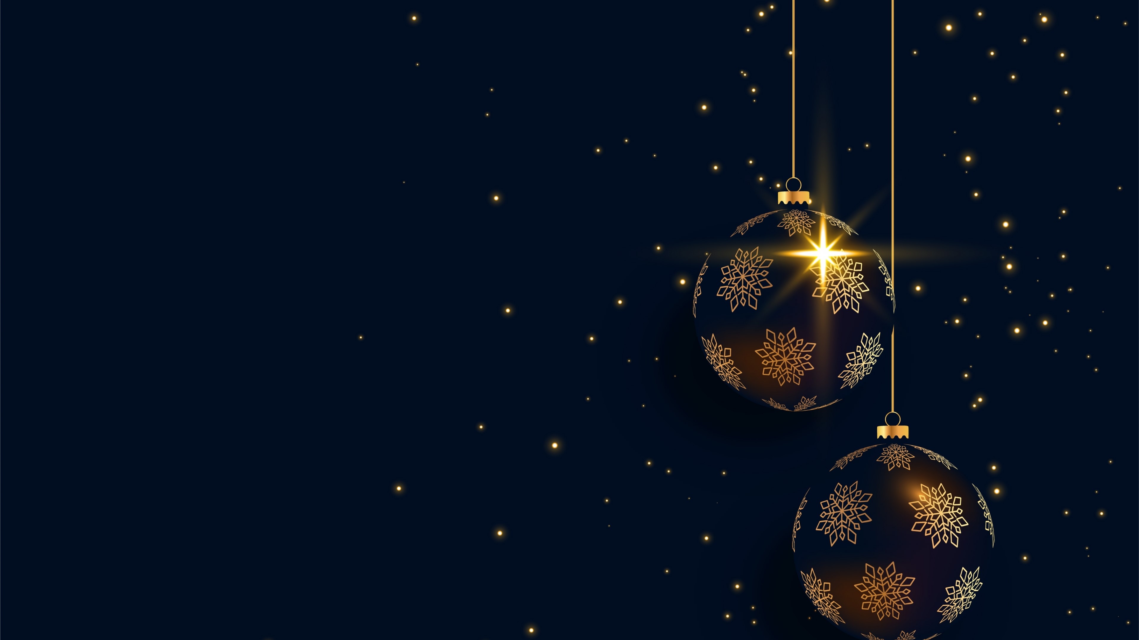 4K New Year Ornaments with Snowflakes HD Wallpaper