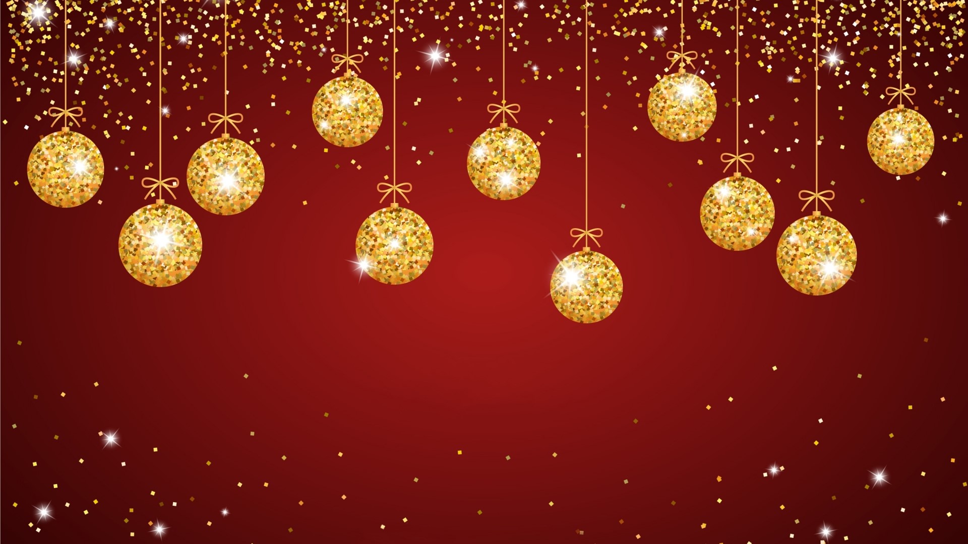 Golden Christmas Ornaments on Red Background HD Wallpaper