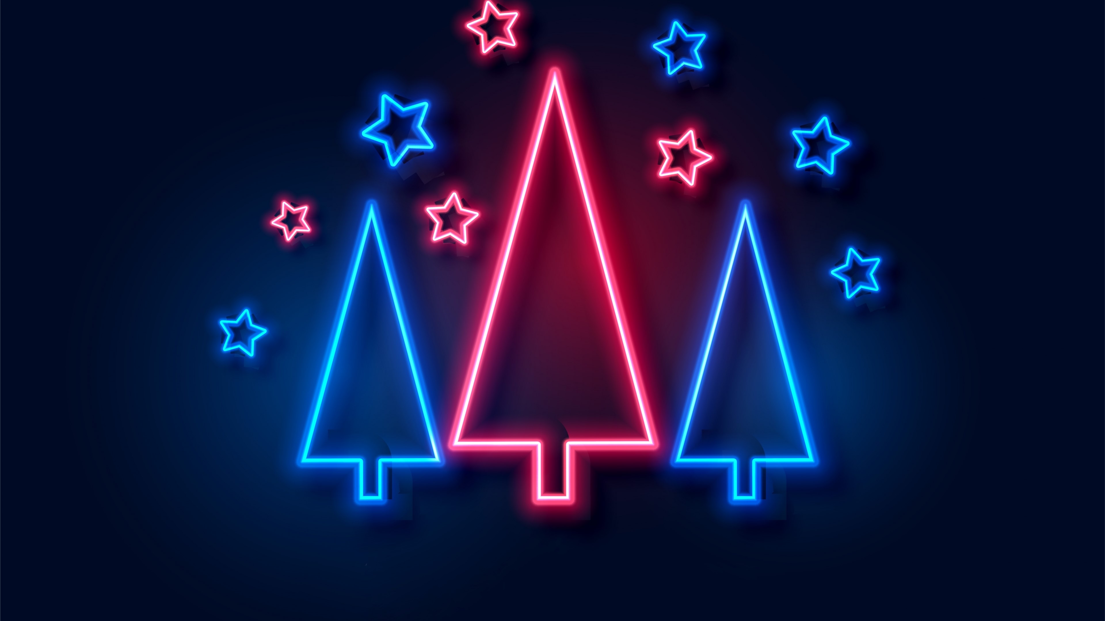 Neon Christmas Trees and Stars HD Wallpaper