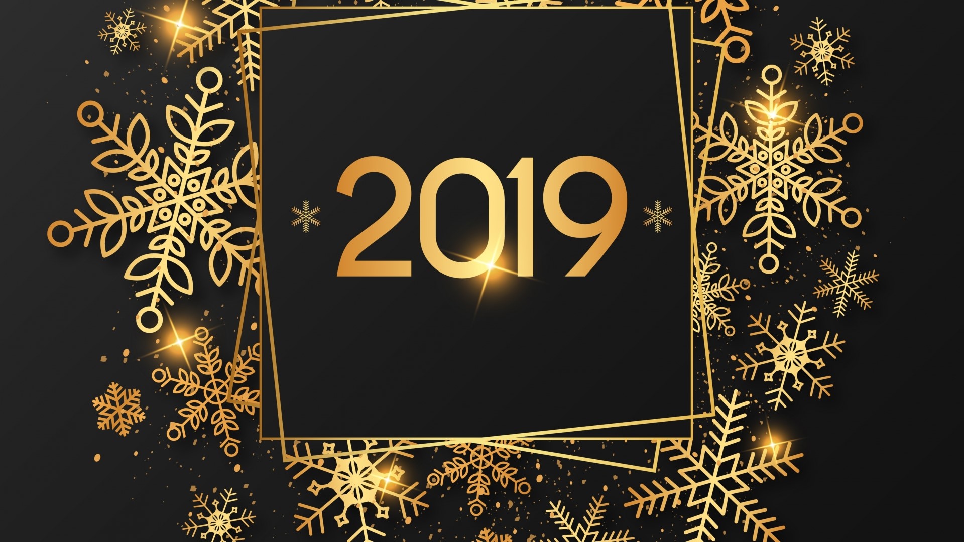 2019 New Year Golden Snowflakes HD Wallpaper