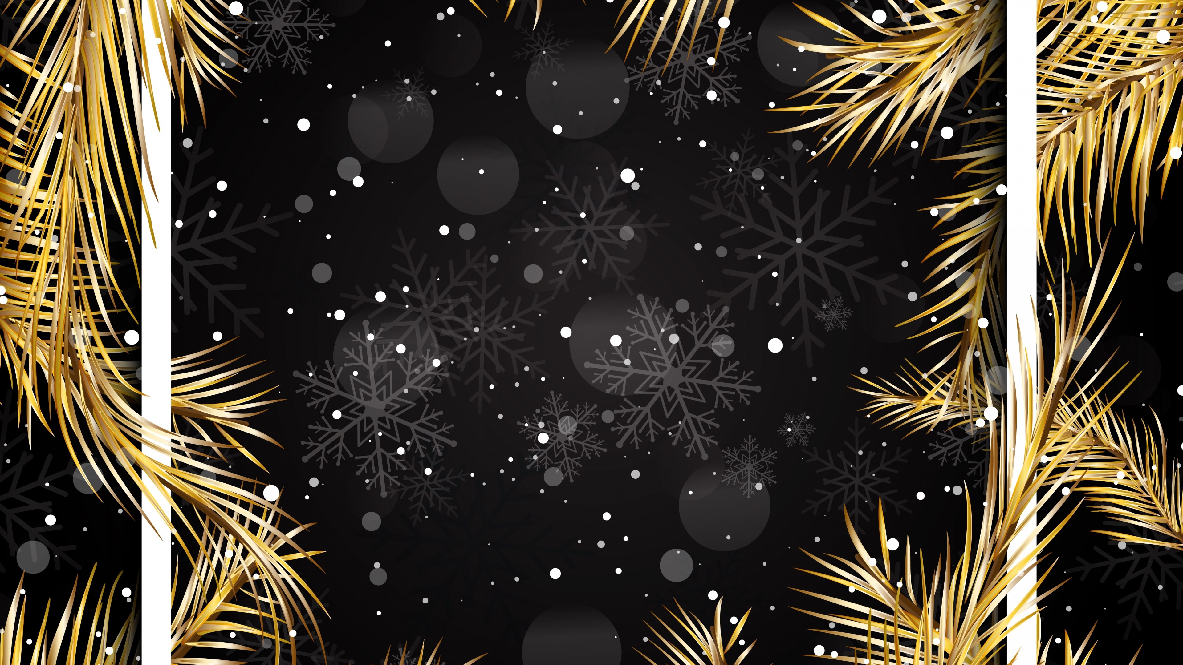 4K New Year Snowflakes and Gold Leaves HD Wallpaper
