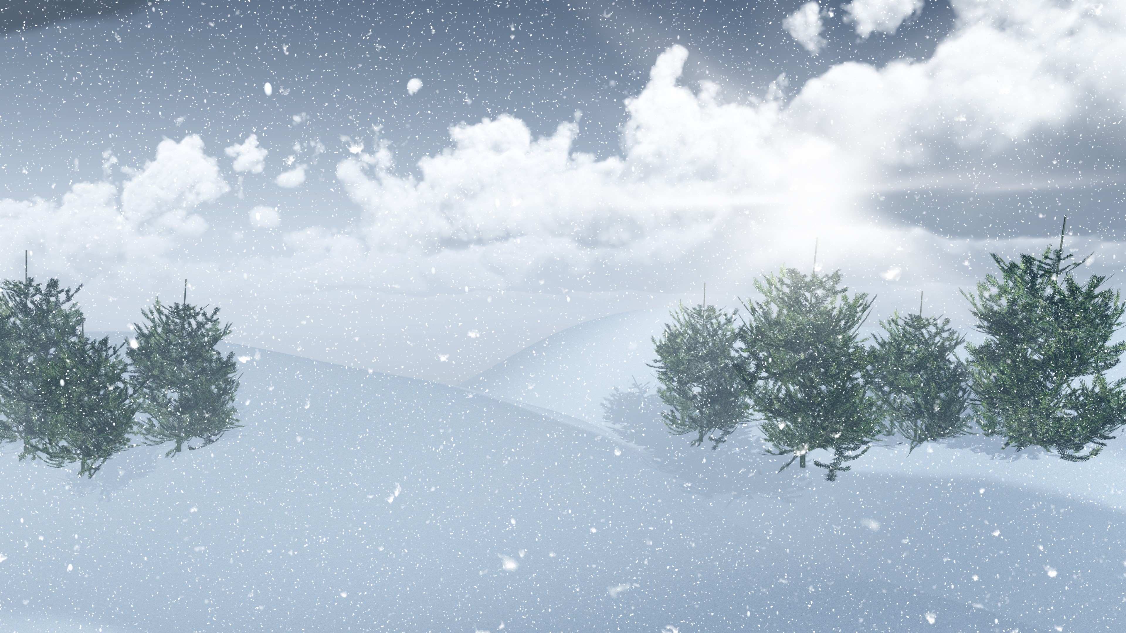 4K Winter Landscape with Snowfall HD Wallpaper
