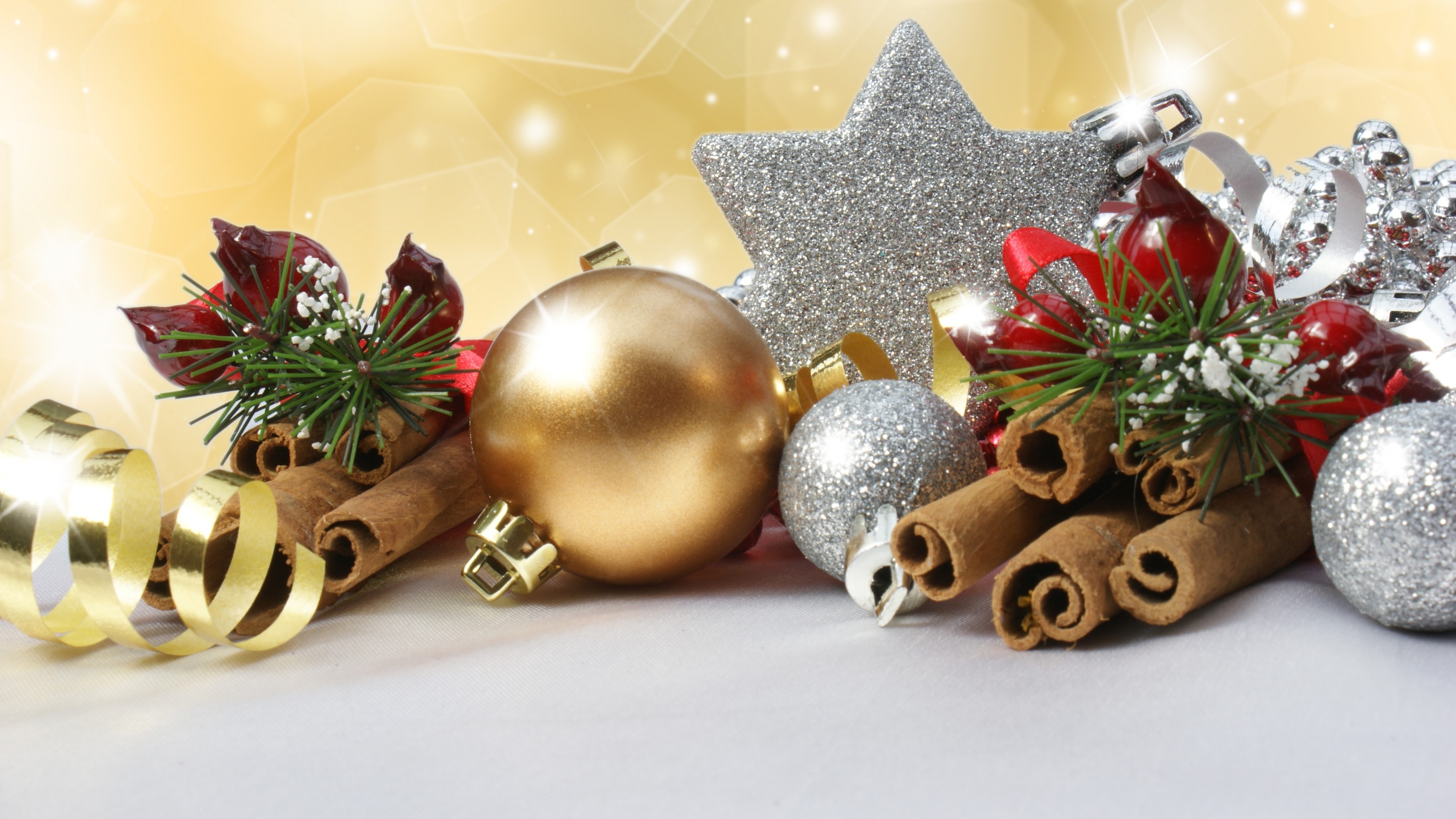 4K New Year Decorations with Cinnamon Sticks HD Wallpaper