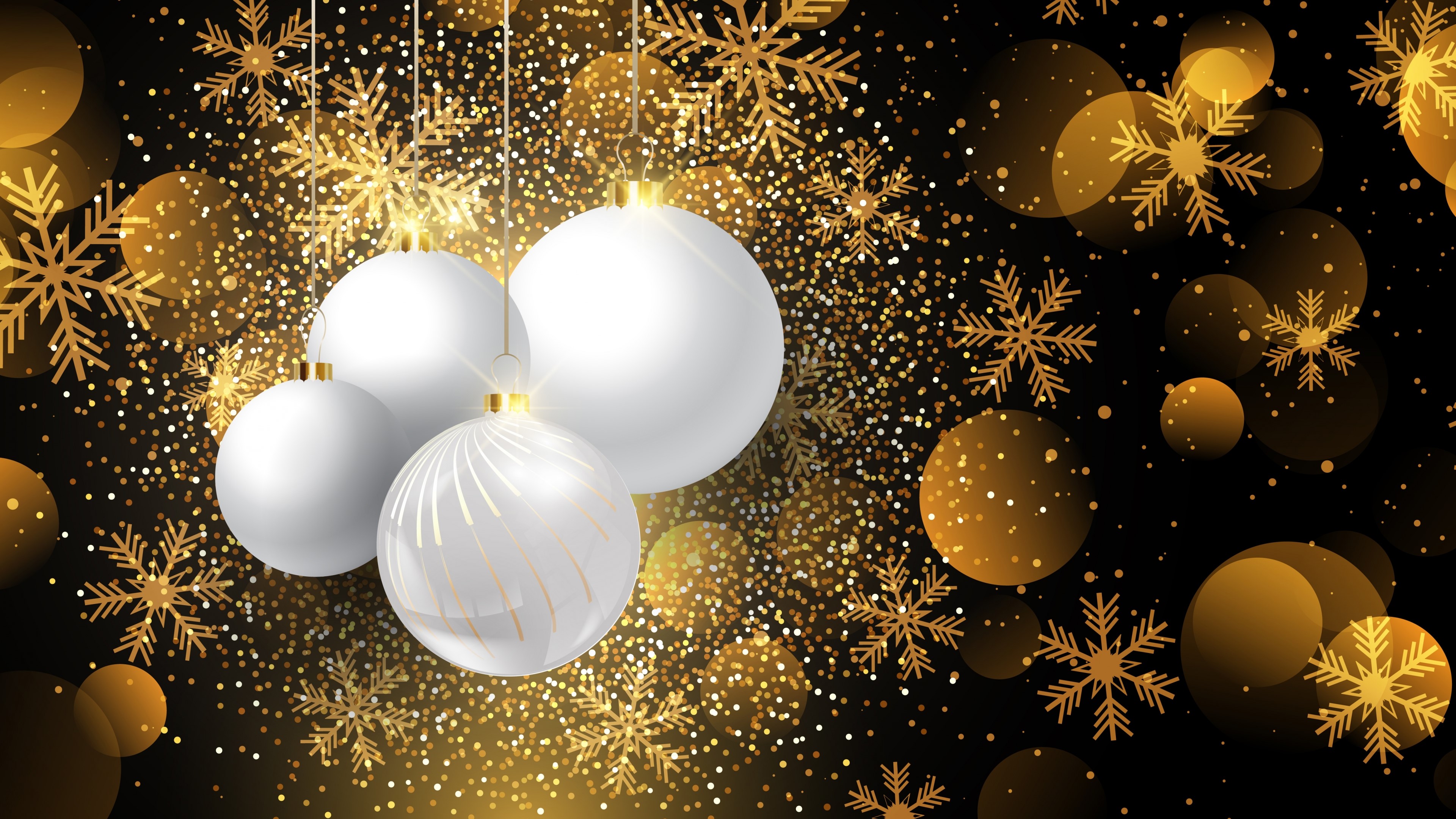 4K New Year Ornaments and Snowflakes HD Wallpaper