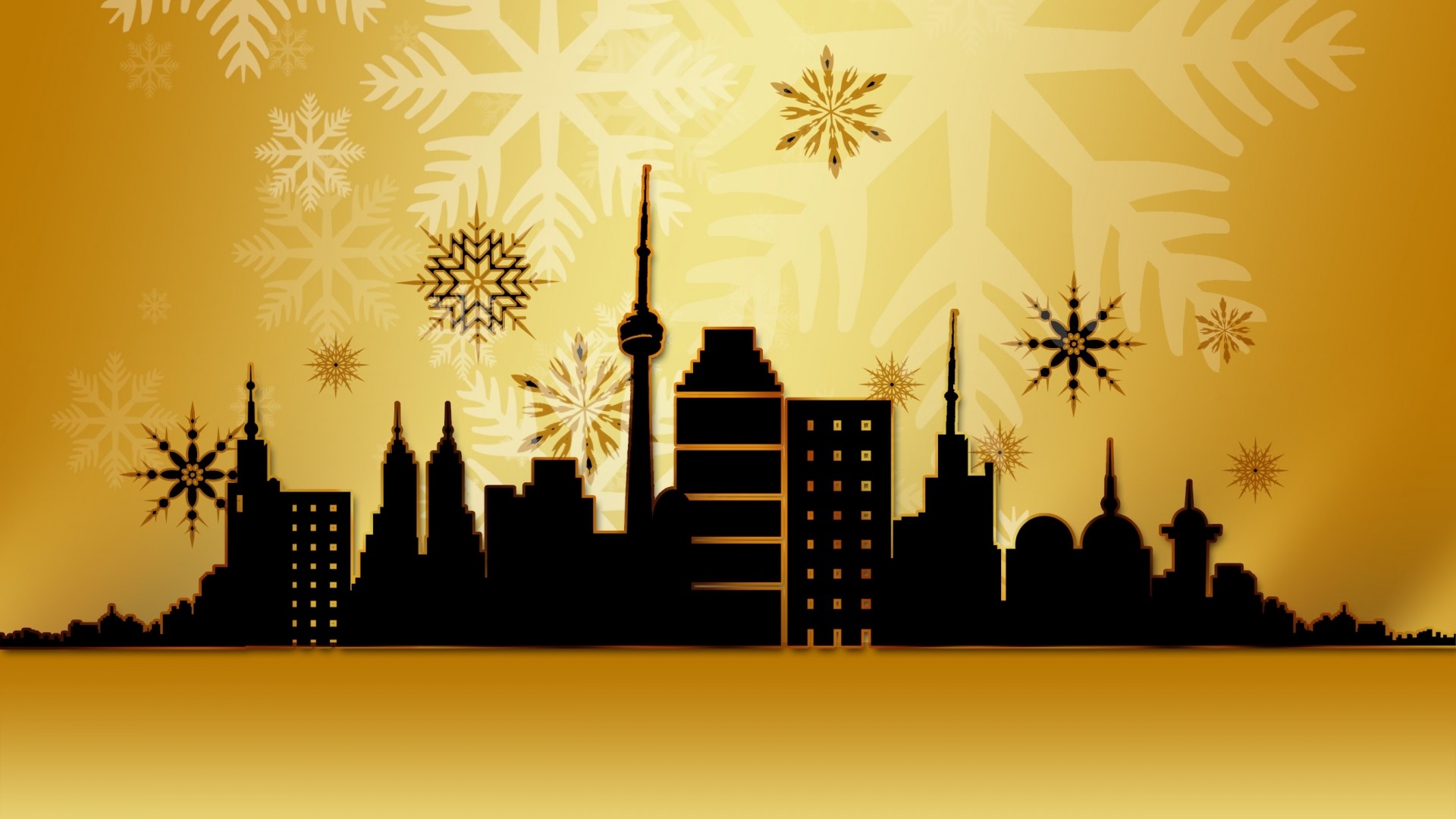 Winter cityscape with snowflakes HD Wallpaper
