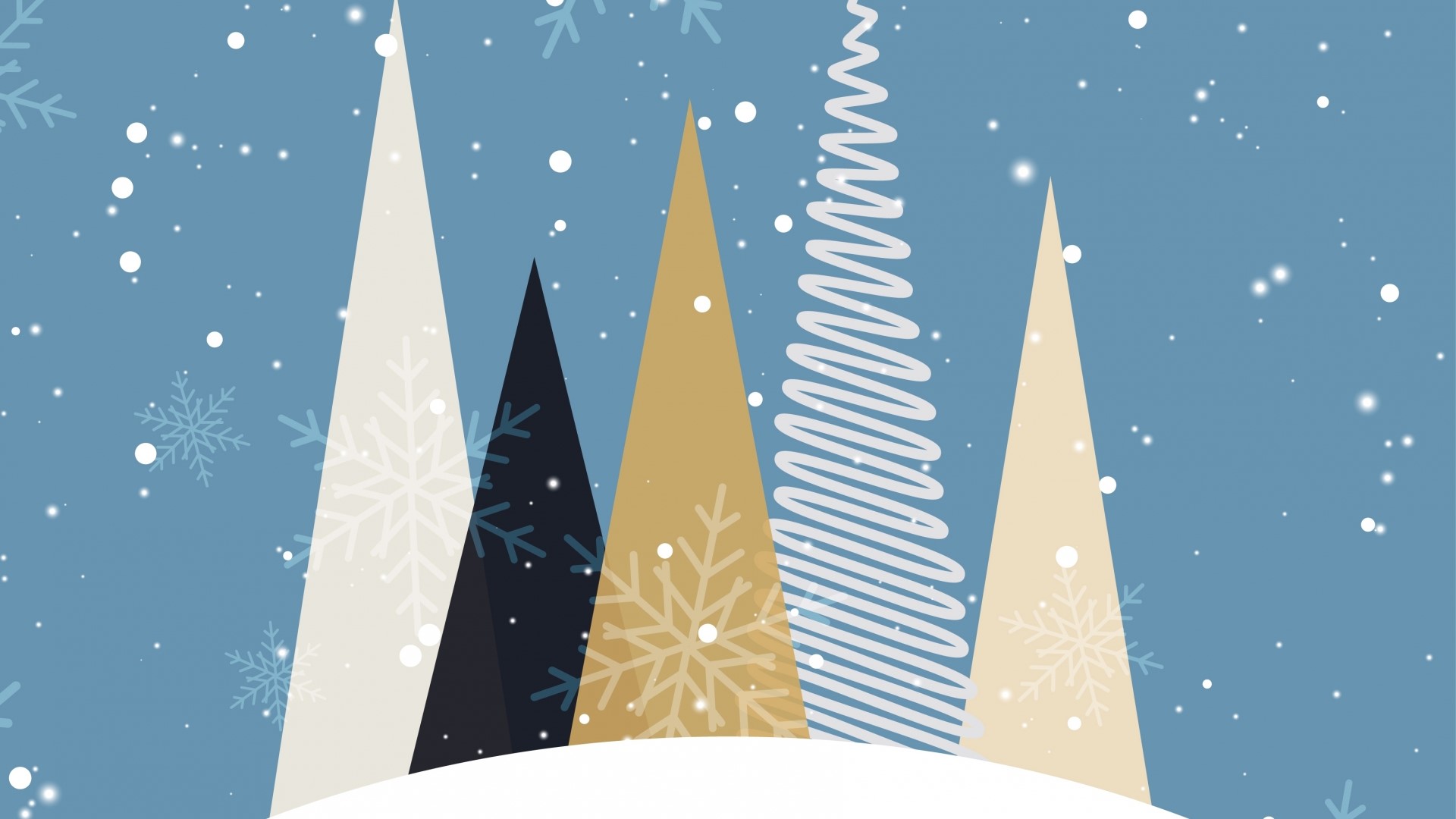 Winter scene with stylized trees and snowflakes HD Wallpaper