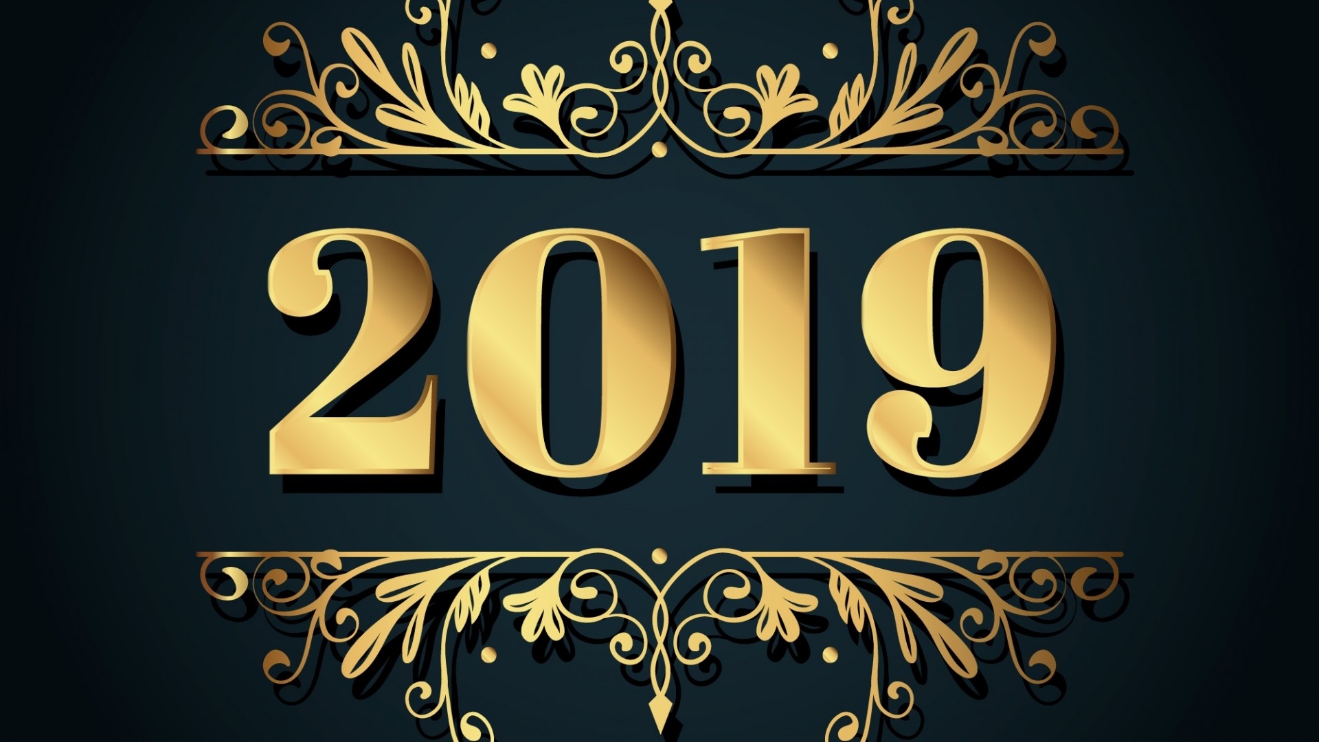 2019 New Year Golden Ornaments HD Wallpaper