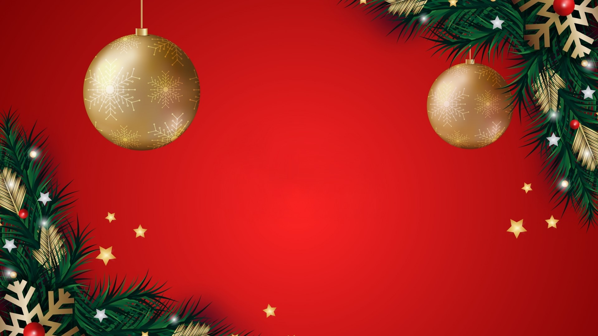 Christmas Ornaments and Pine Branches on Red Background HD Wallpaper