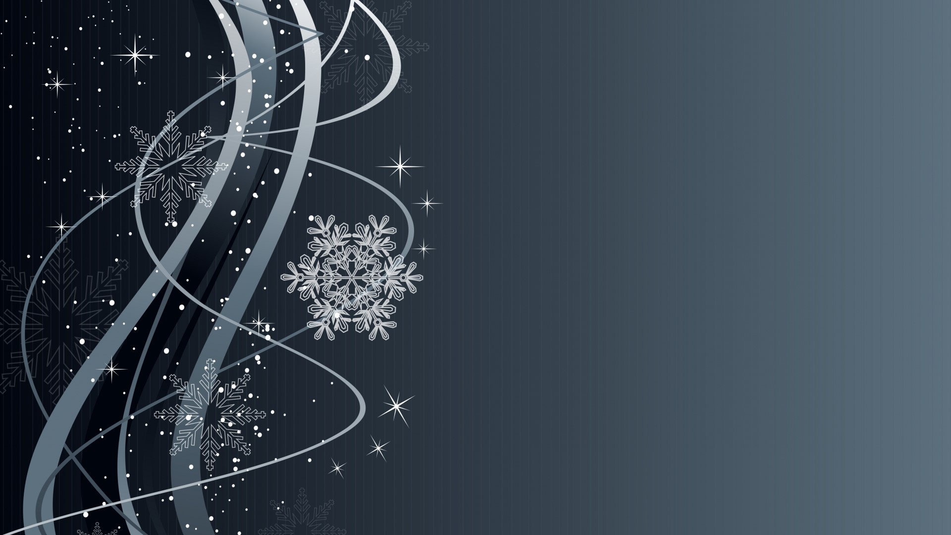 Winter snowflakes and ribbons on dark background HD Wallpaper