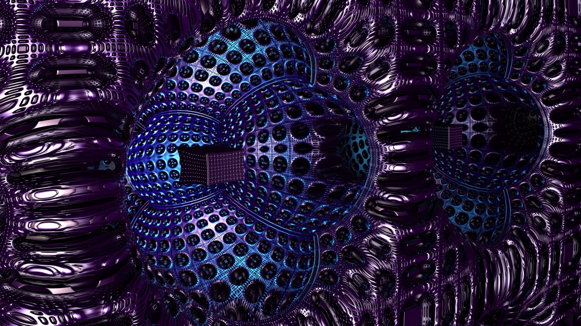 Abstract 3D fractal art with purple and blue. HD Wallpaper