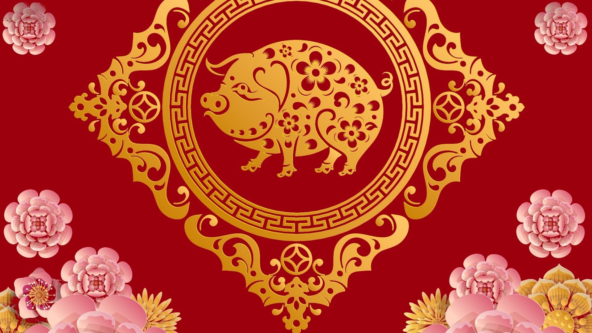 Golden Pig Chinese New Year Decoration HD Wallpaper