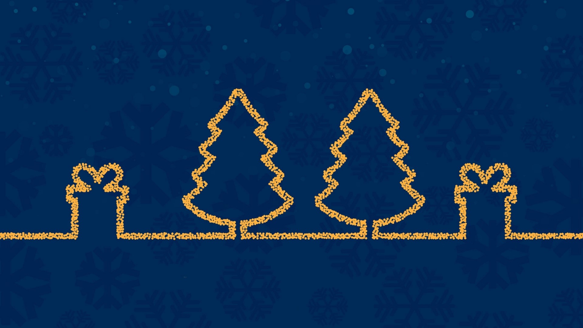 Christmas Trees and Gifts on Blue Snowflake Background HD Wallpaper