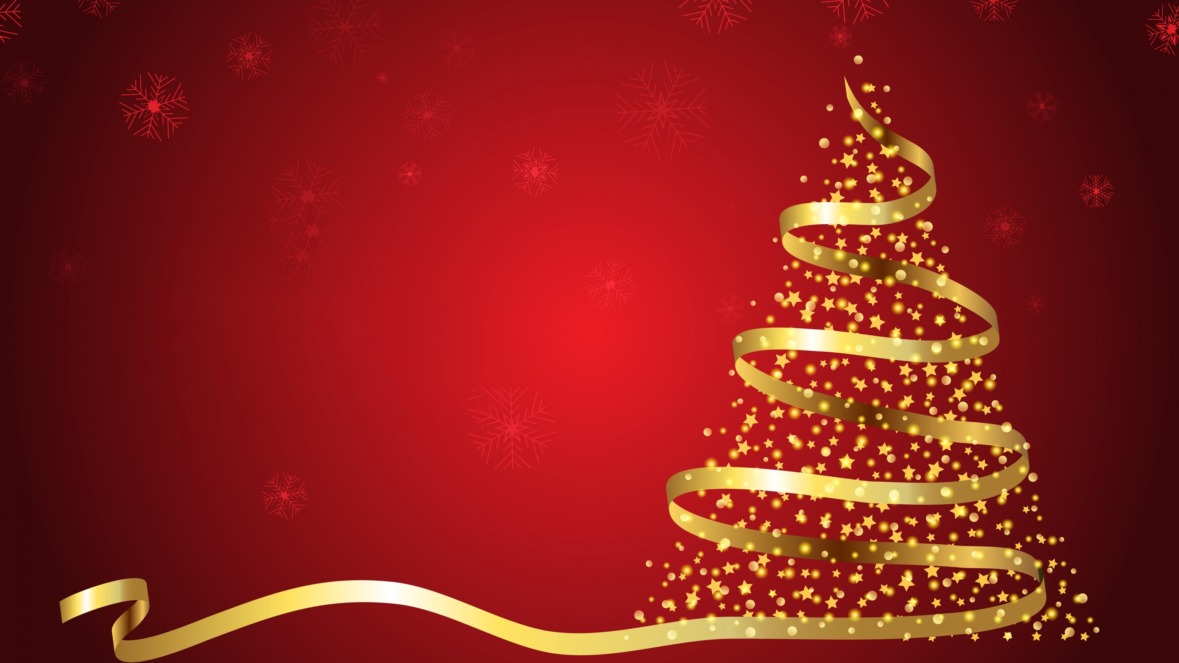4K New Year Christmas Tree with Ribbon and Snowflakes HD Wallpaper