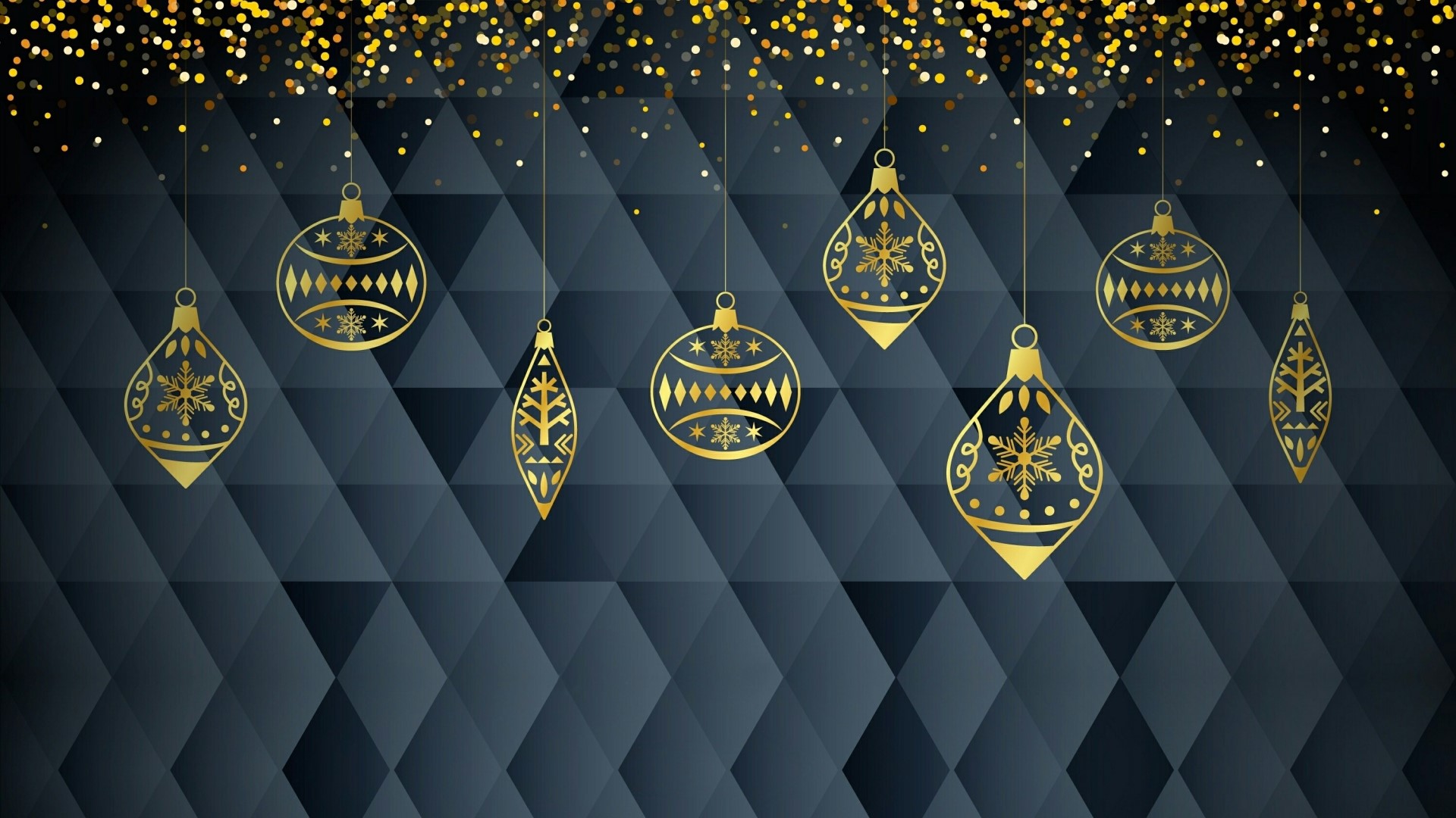 Golden Christmas Ornaments on Geometric Background HD Wallpaper