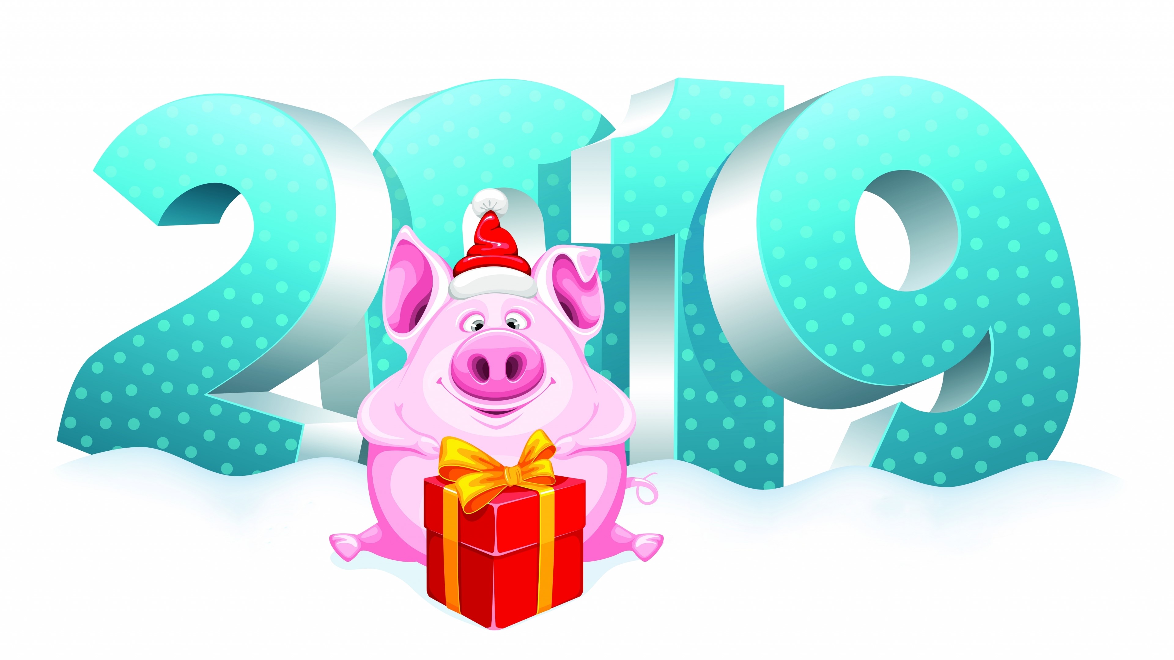 4K New Year Pig with Gift HD Wallpaper